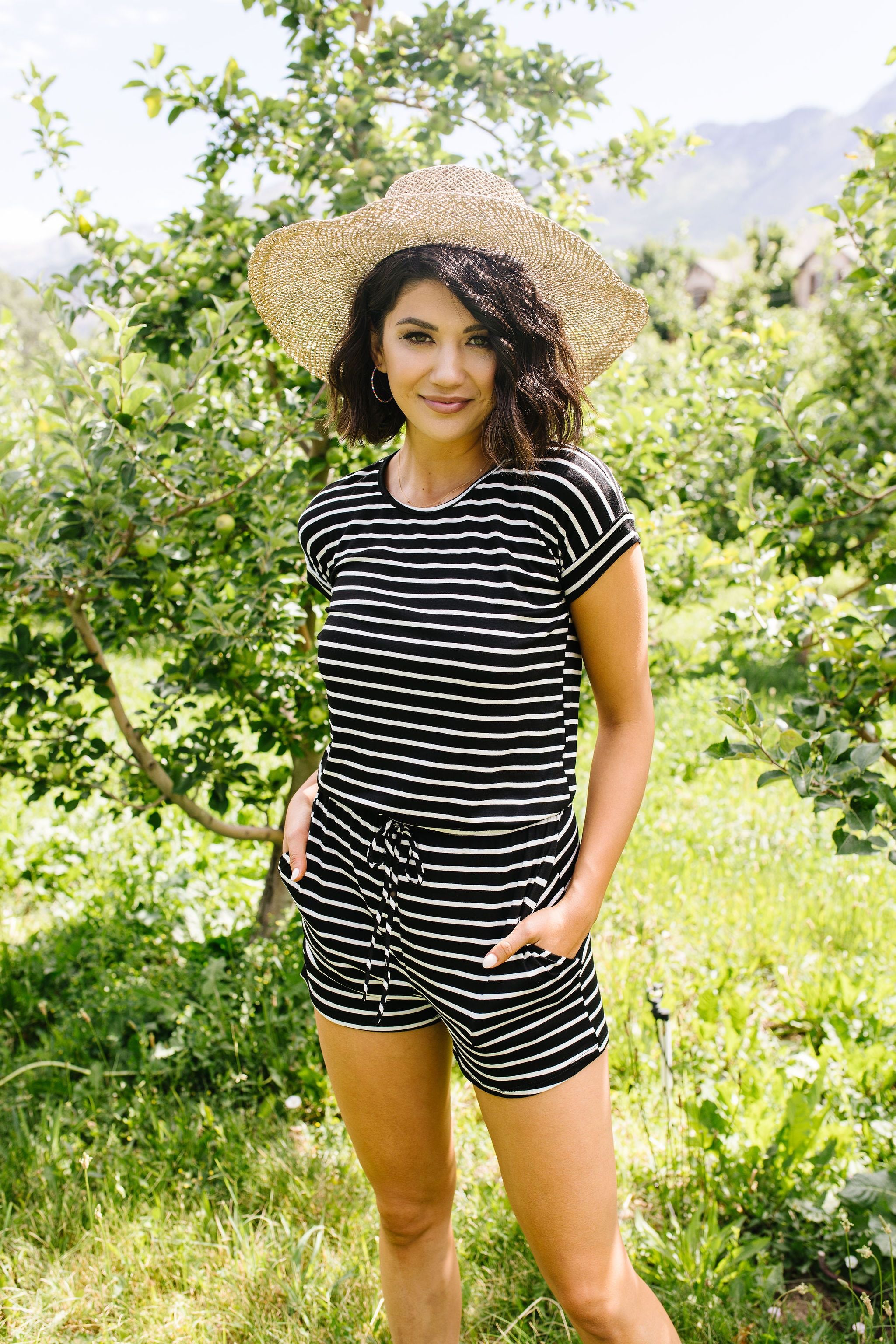 Lounge Town Striped Romper In Black