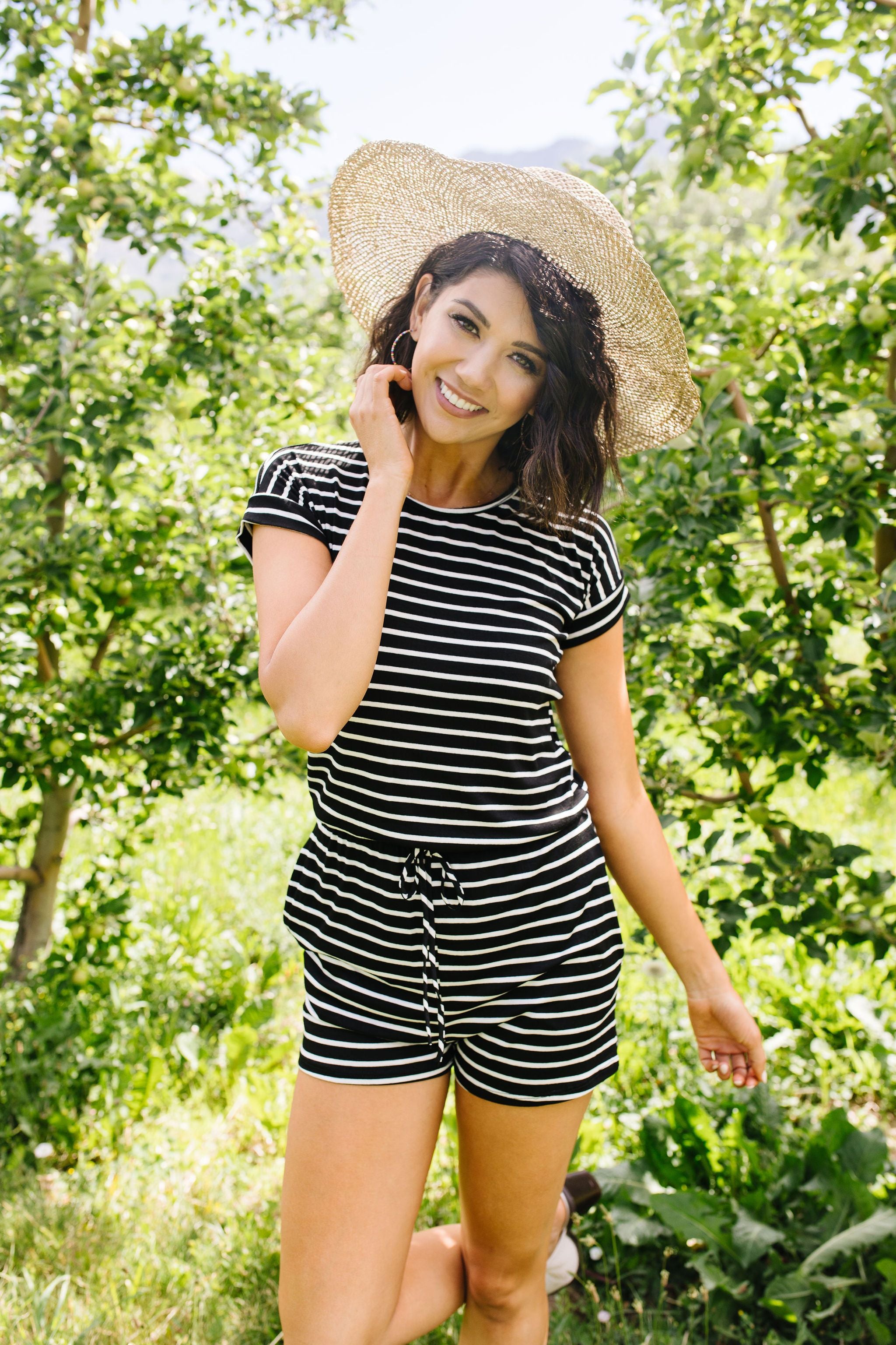 Lounge Town Striped Romper In Black