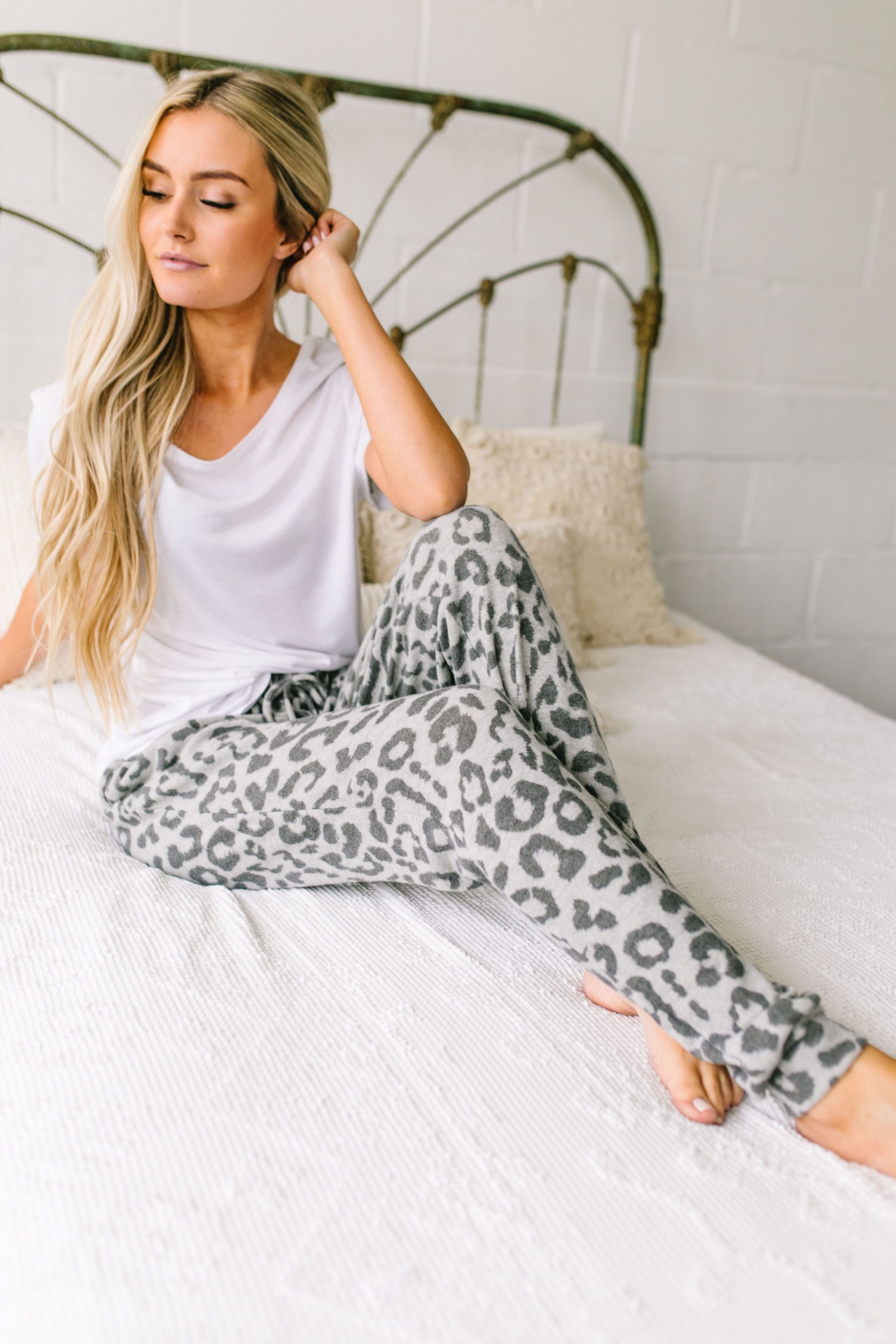 Luxuriously Soft Leopard Print Joggers In Gray