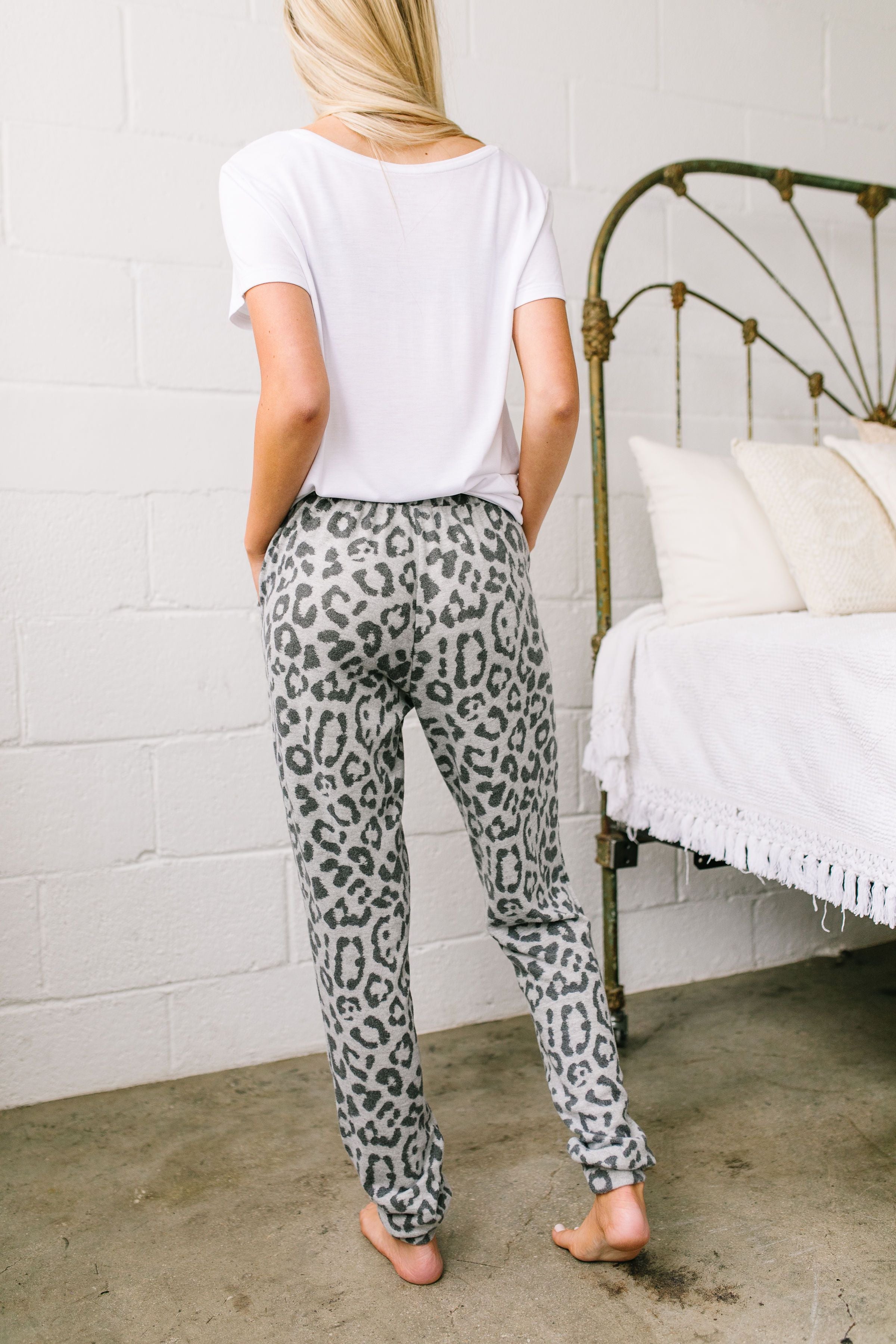 Luxuriously Soft Leopard Print Joggers In Gray