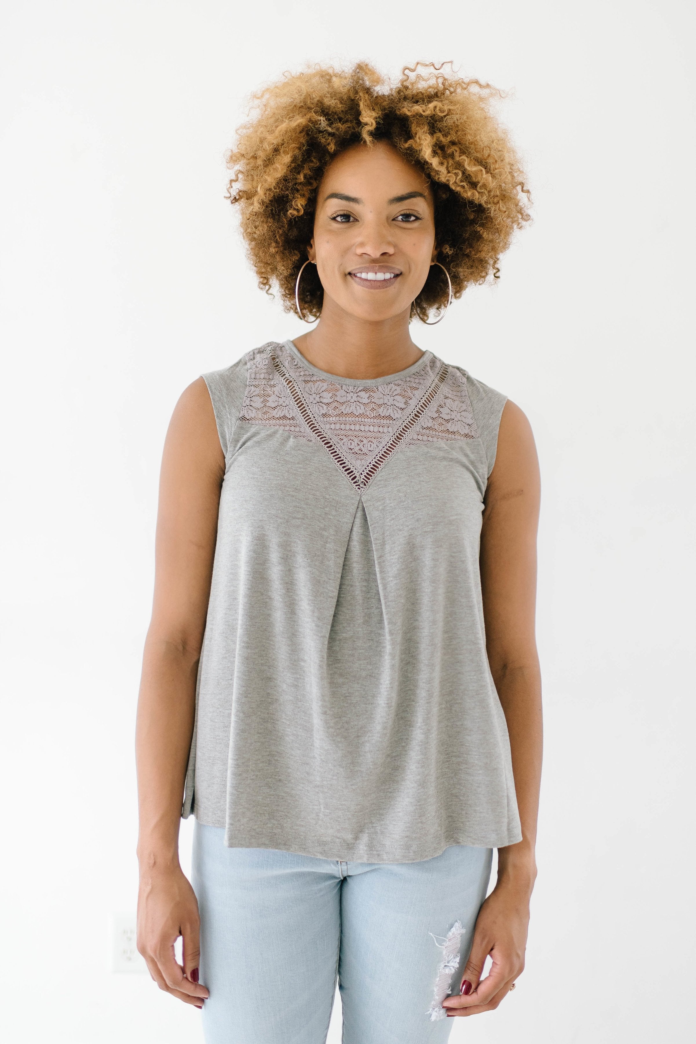 Macie Lace Top In Gray - ALL SALES FINAL