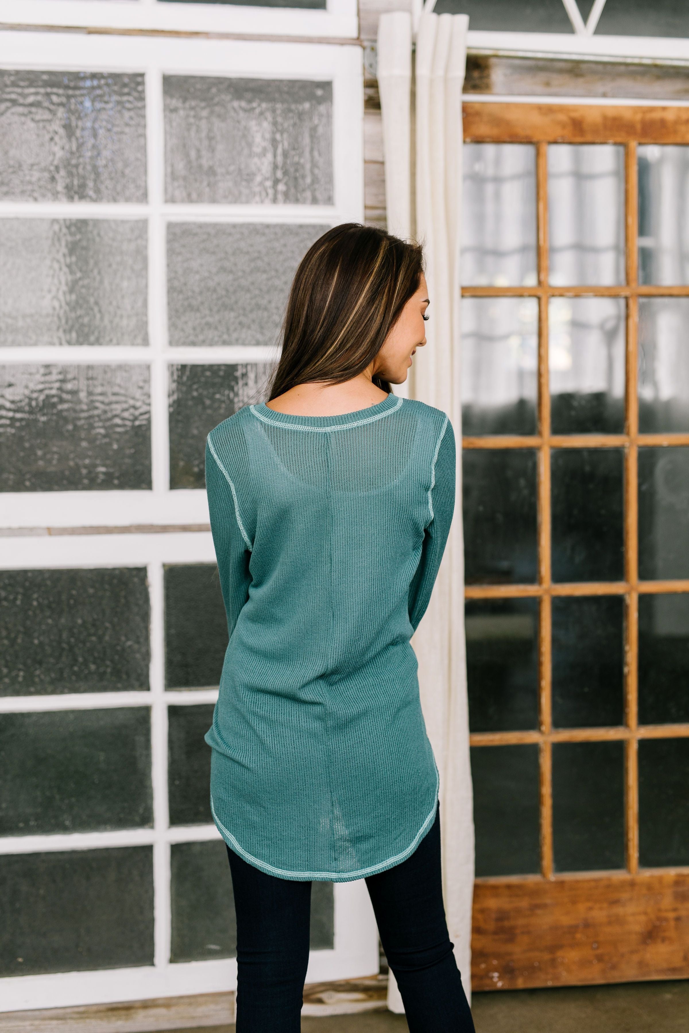 Maximum Exposure Ribbed Contrast Hem In Teal - ALL SALES FINAL