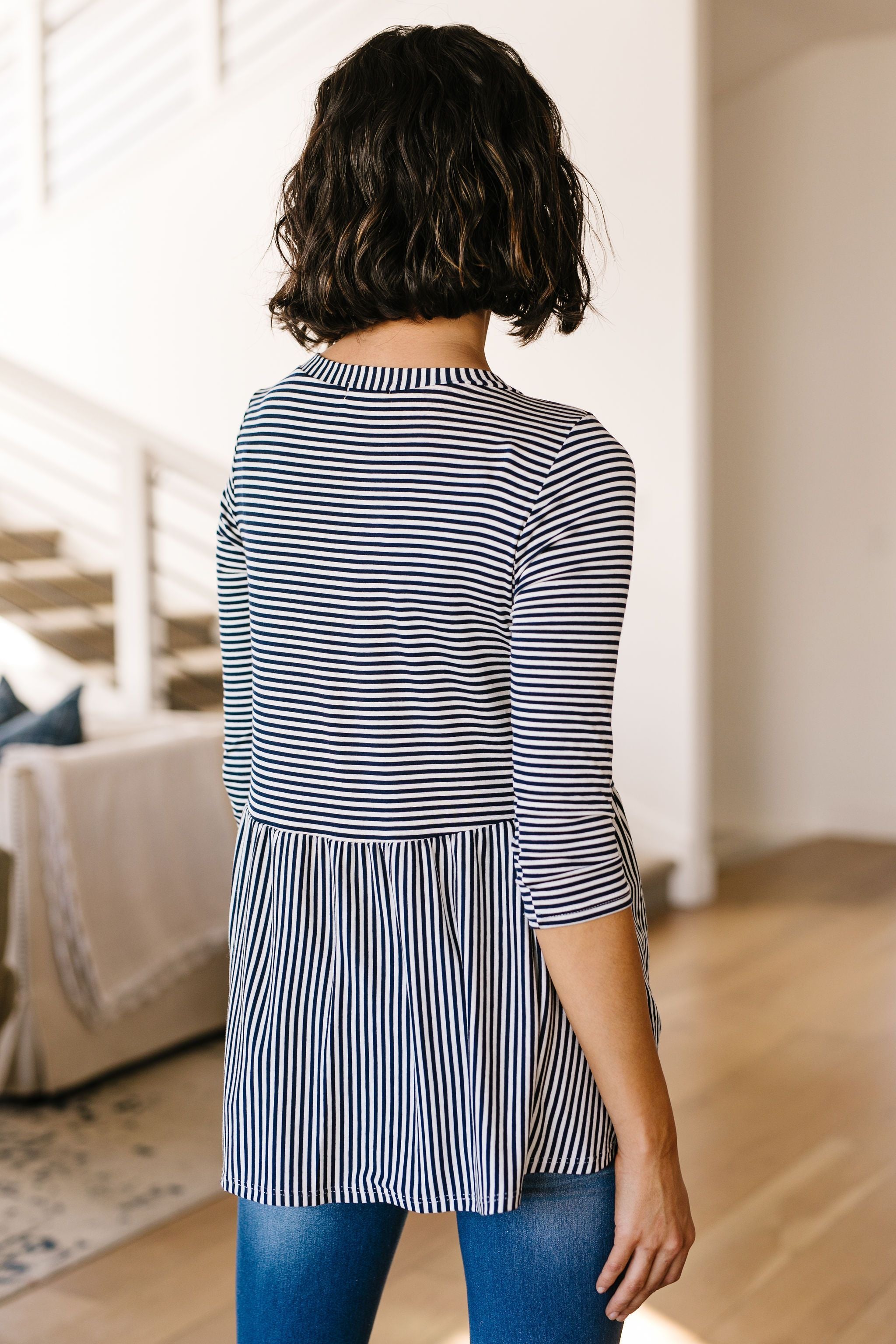 Mini Striped Babydoll Top In Navy