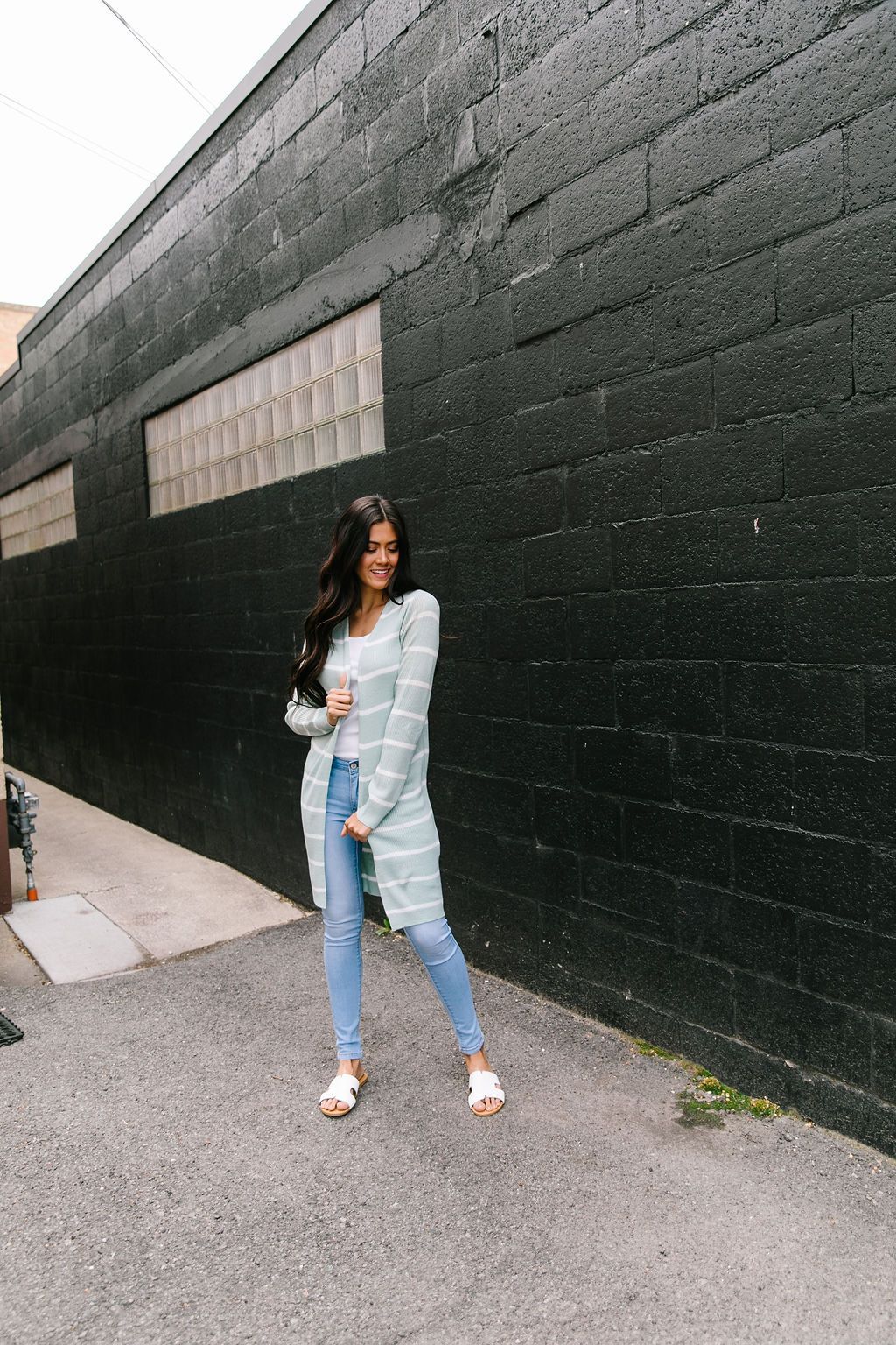 White + Mint Striped Cardigan