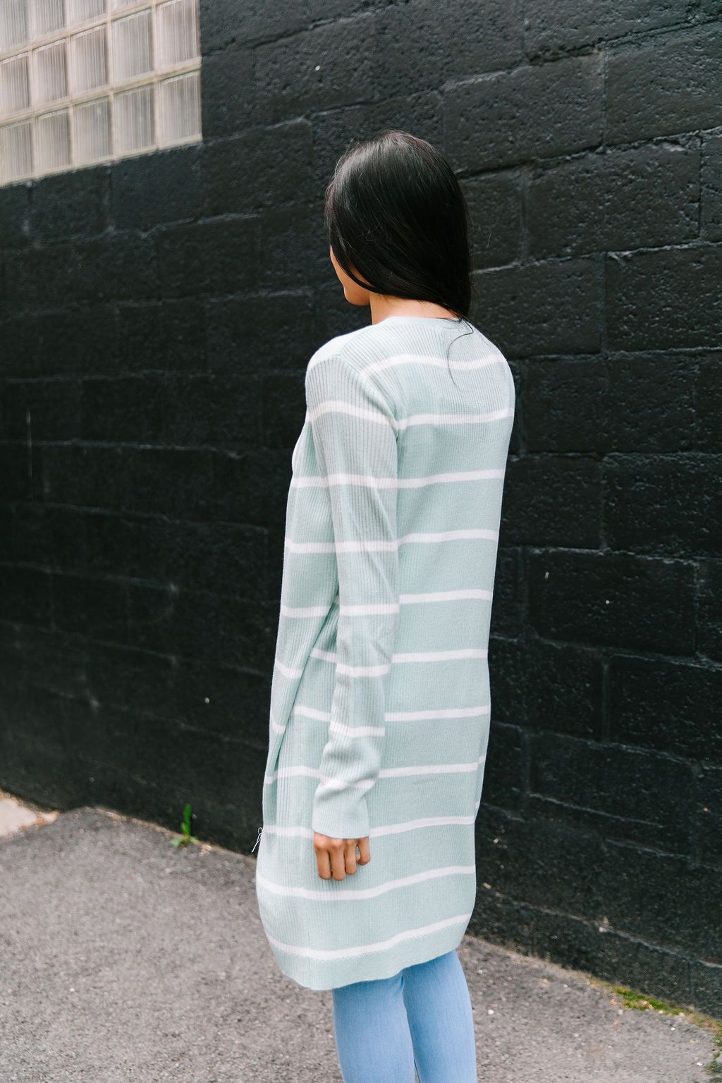 White + Mint Striped Cardigan