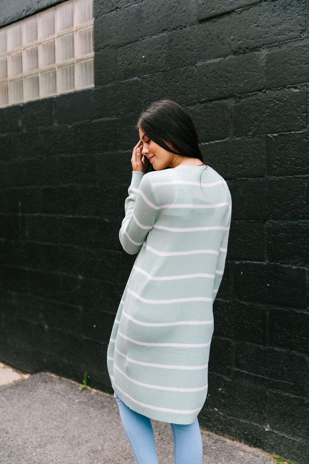 White + Mint Striped Cardigan