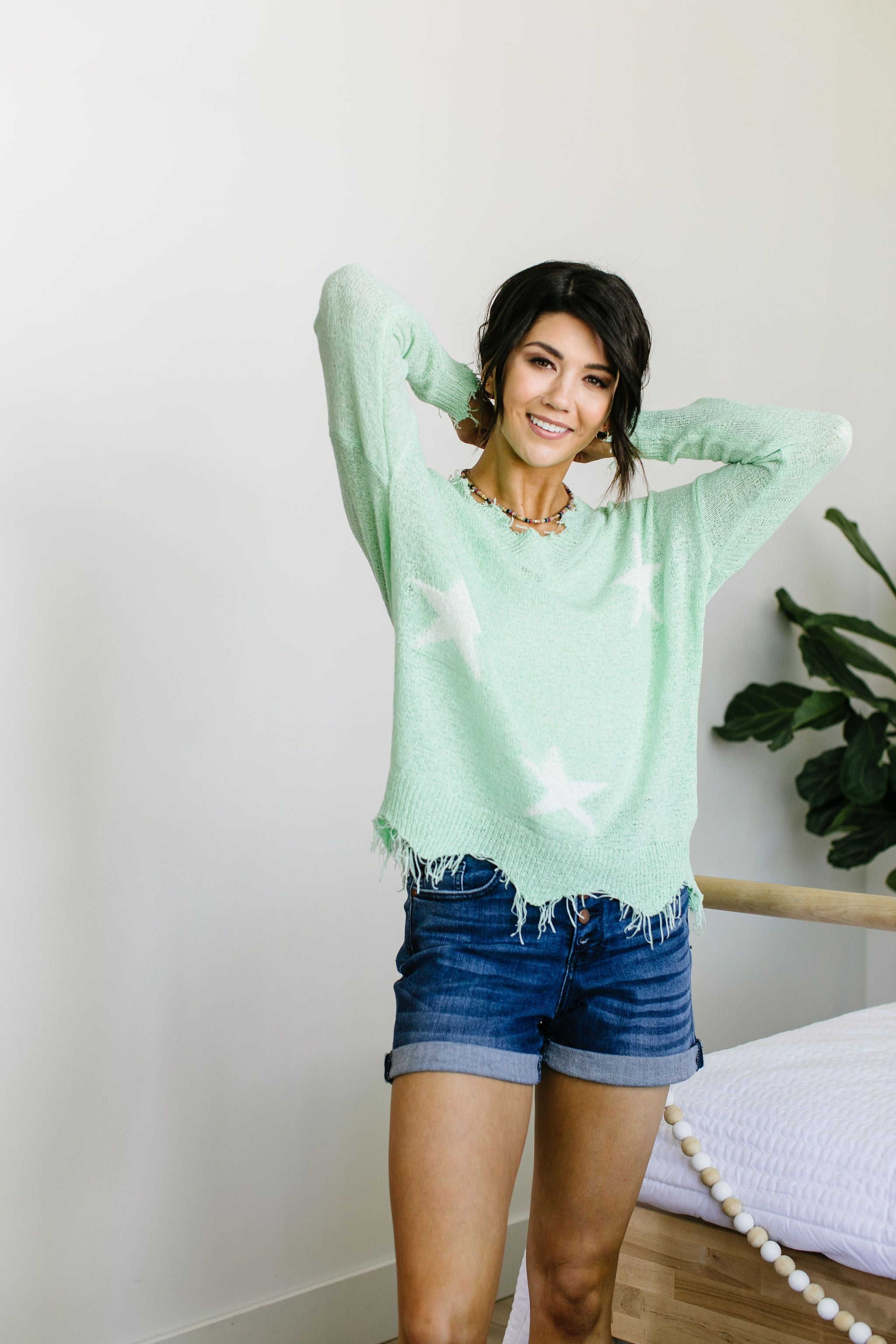 Minty Destroyed Star Sweater