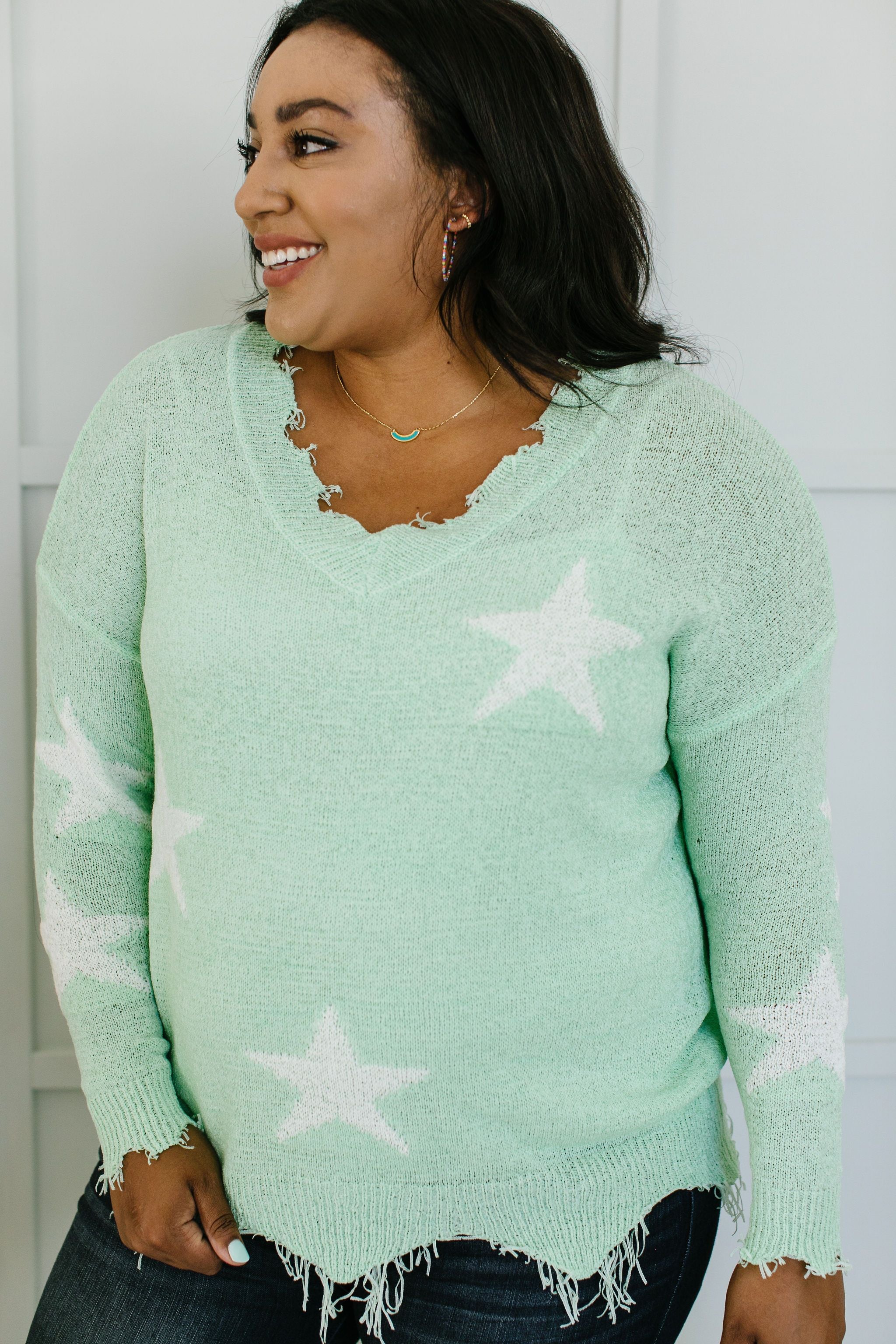 Minty Destroyed Star Sweater