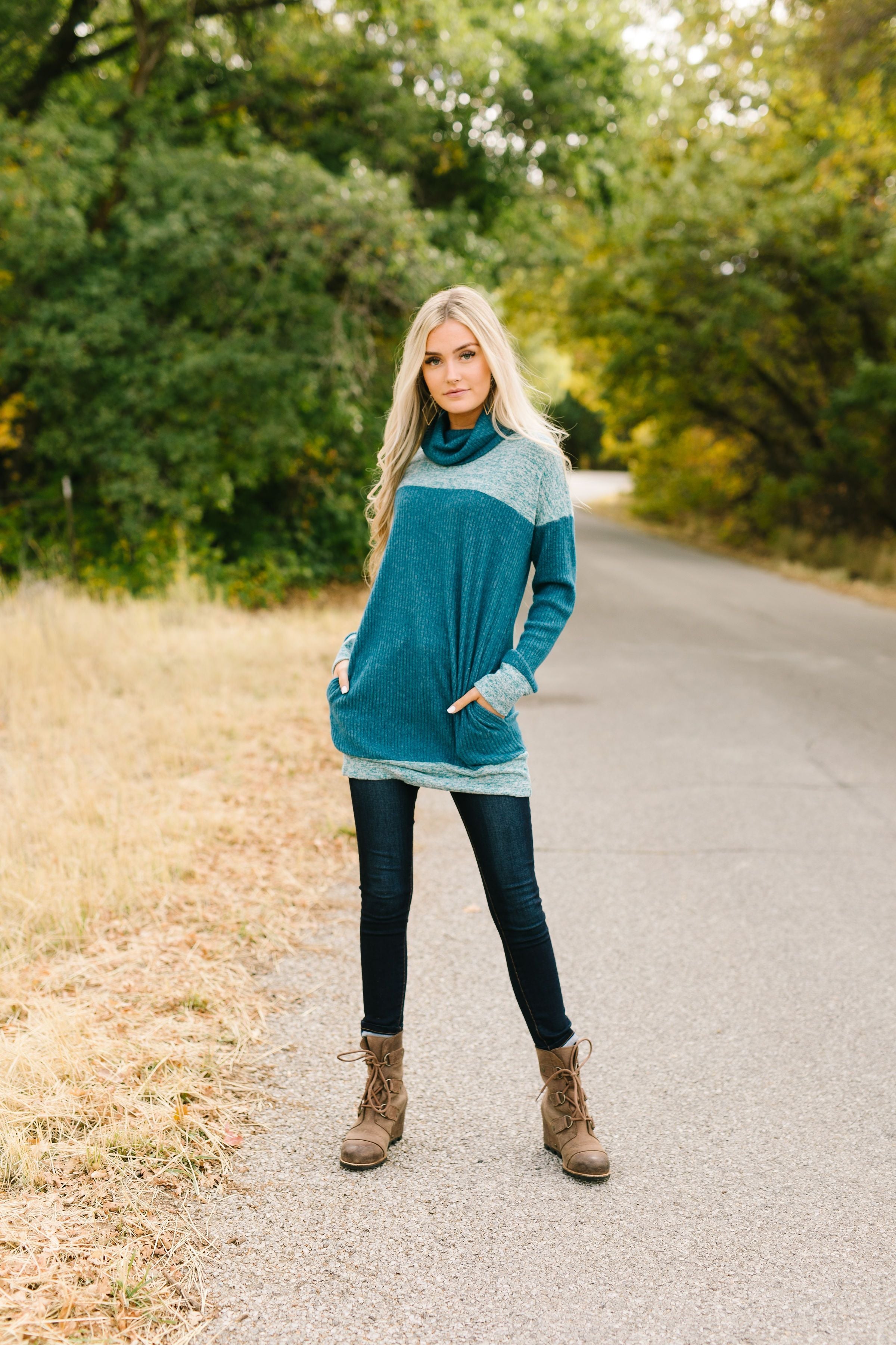 Mix Things Up Turtleneck in Teal