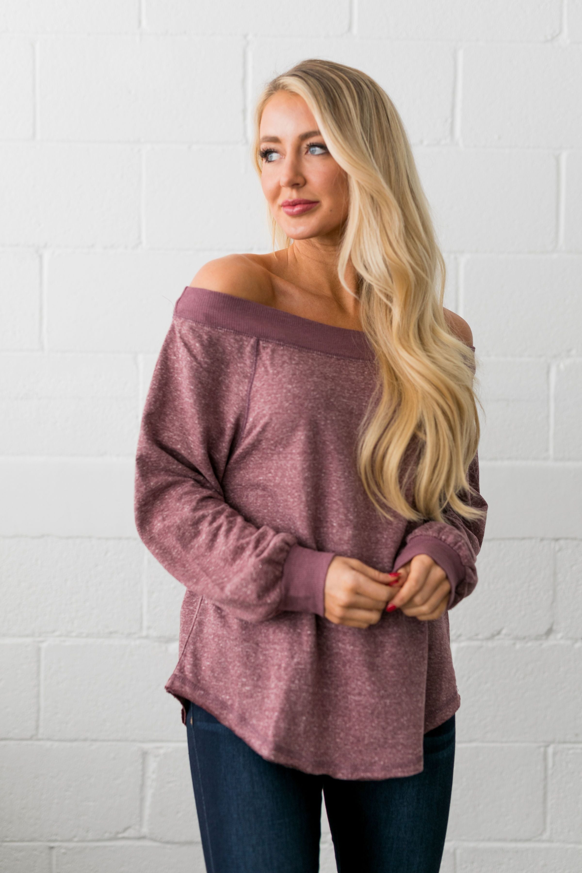 Monica Off The Shoulder Top In Heathered Mauve - ALL SALES FINAL