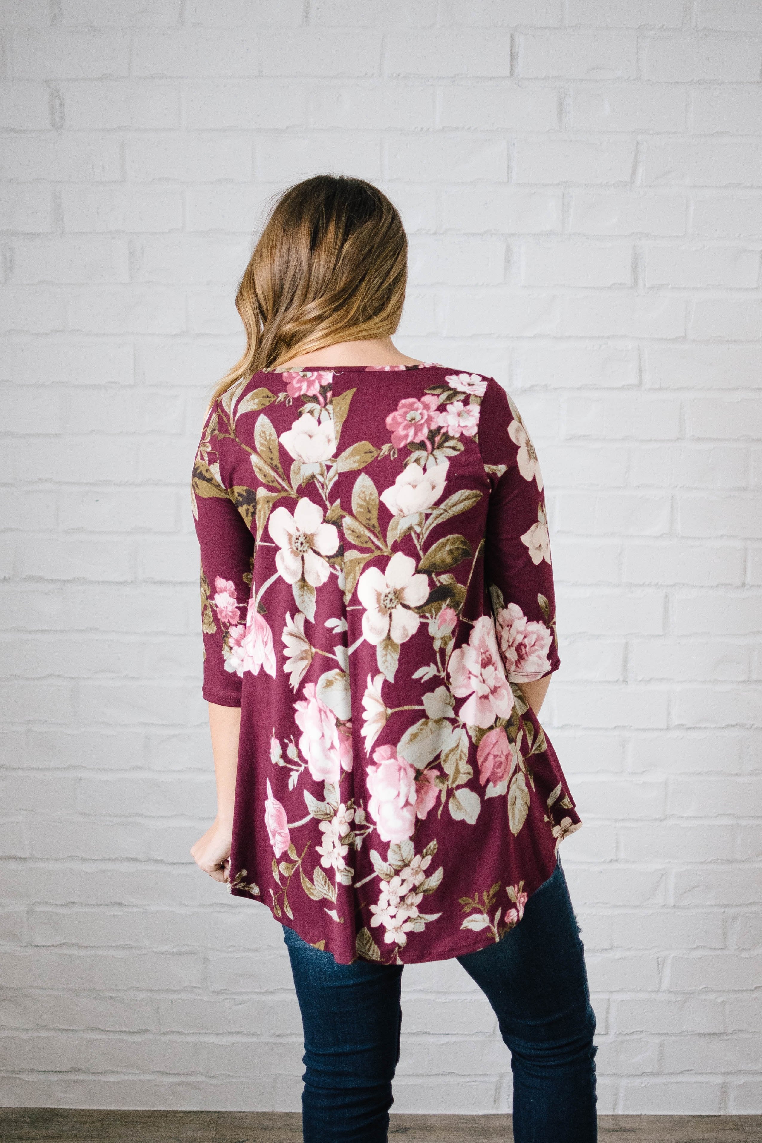 Monroe Floral Swing Blouse in Burgundy