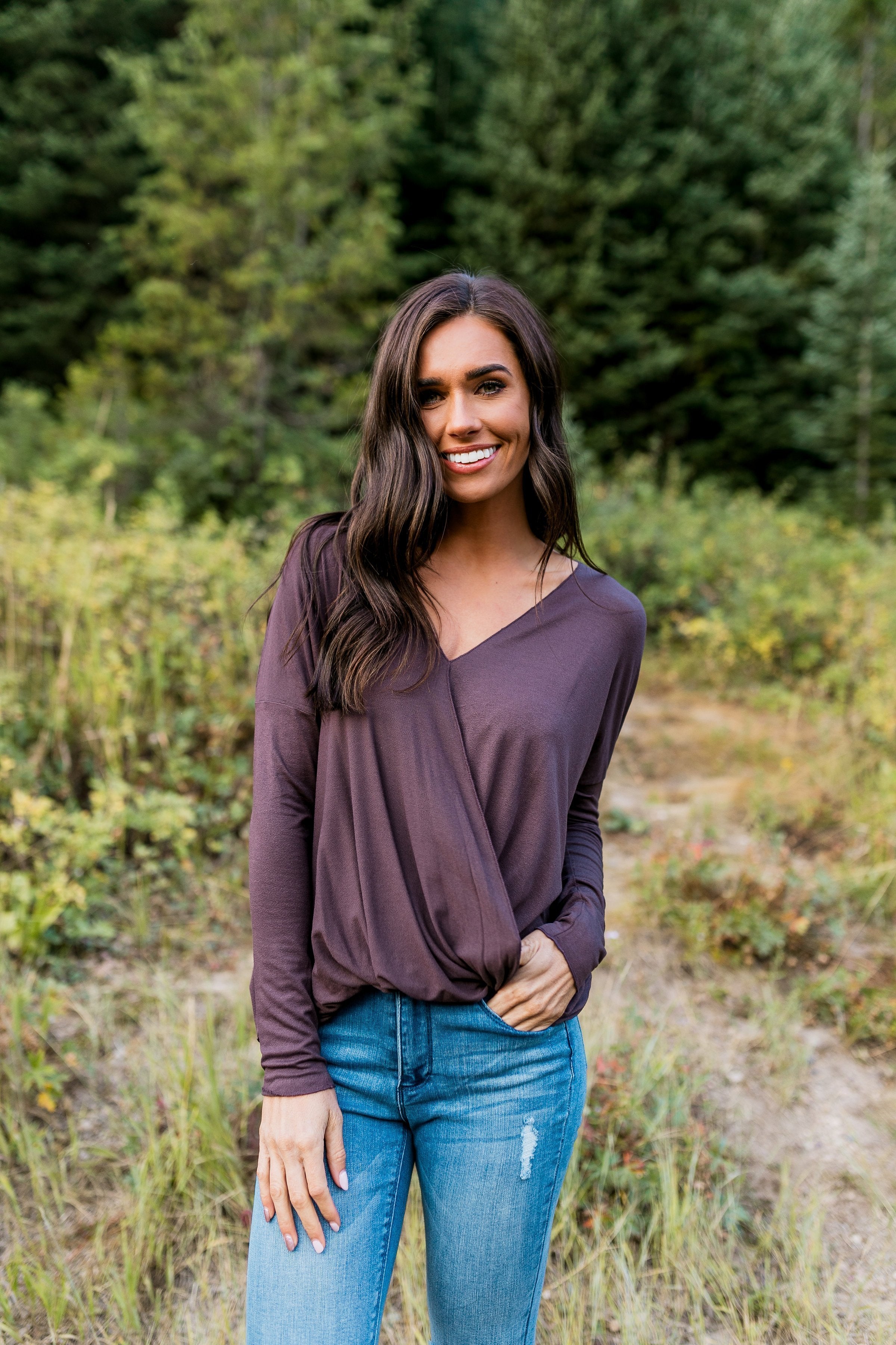 Moonlit Nights Wrap Top In Cocoa