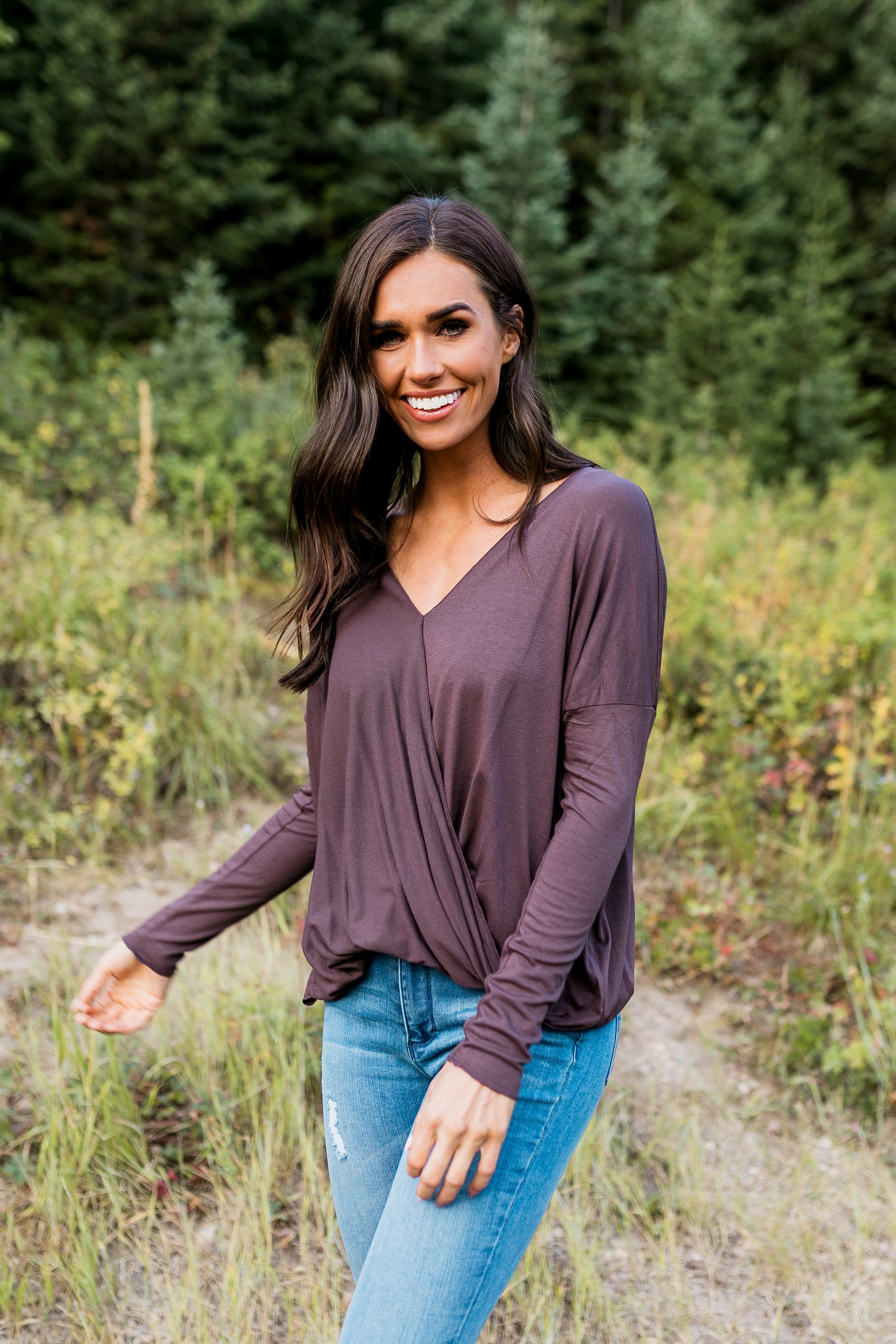 Moonlit Nights Wrap Top In Cocoa