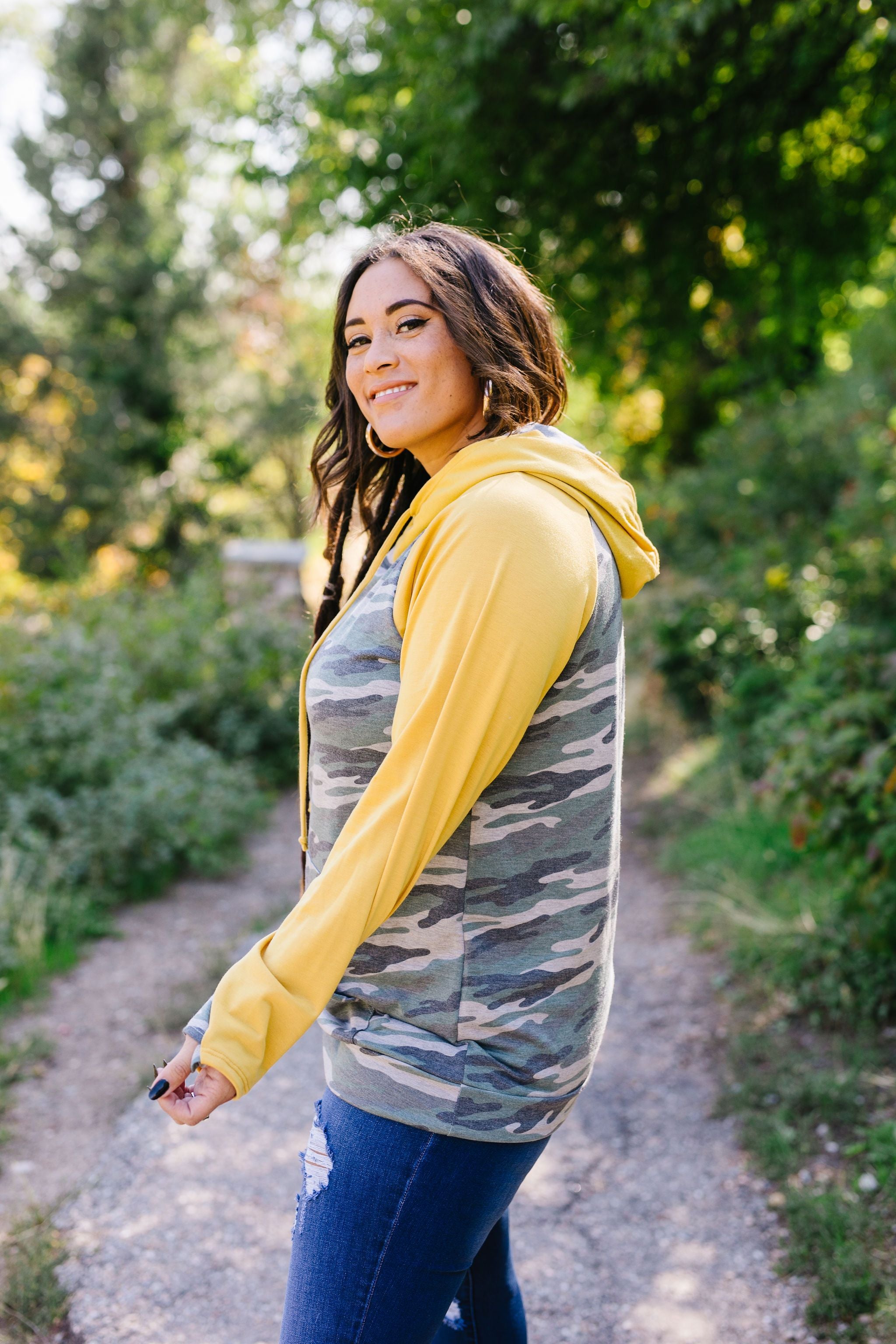 Mustard + Camo Angled Zip Hoodie