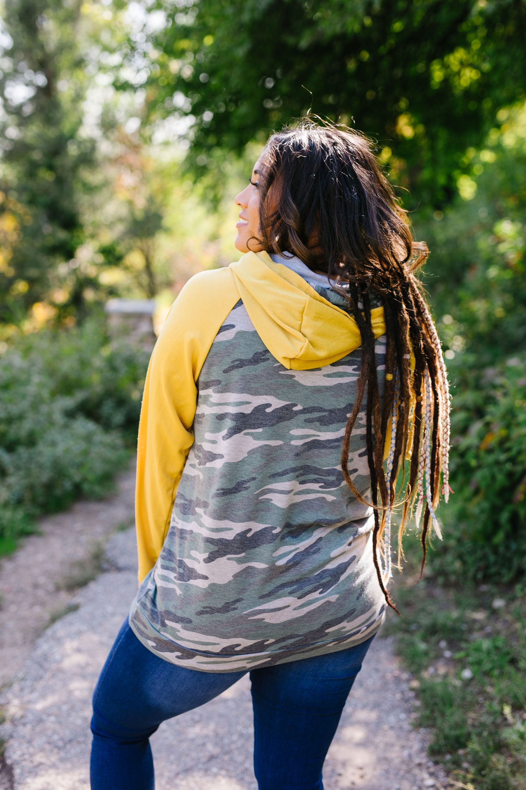 Mustard + Camo Angled Zip Hoodie