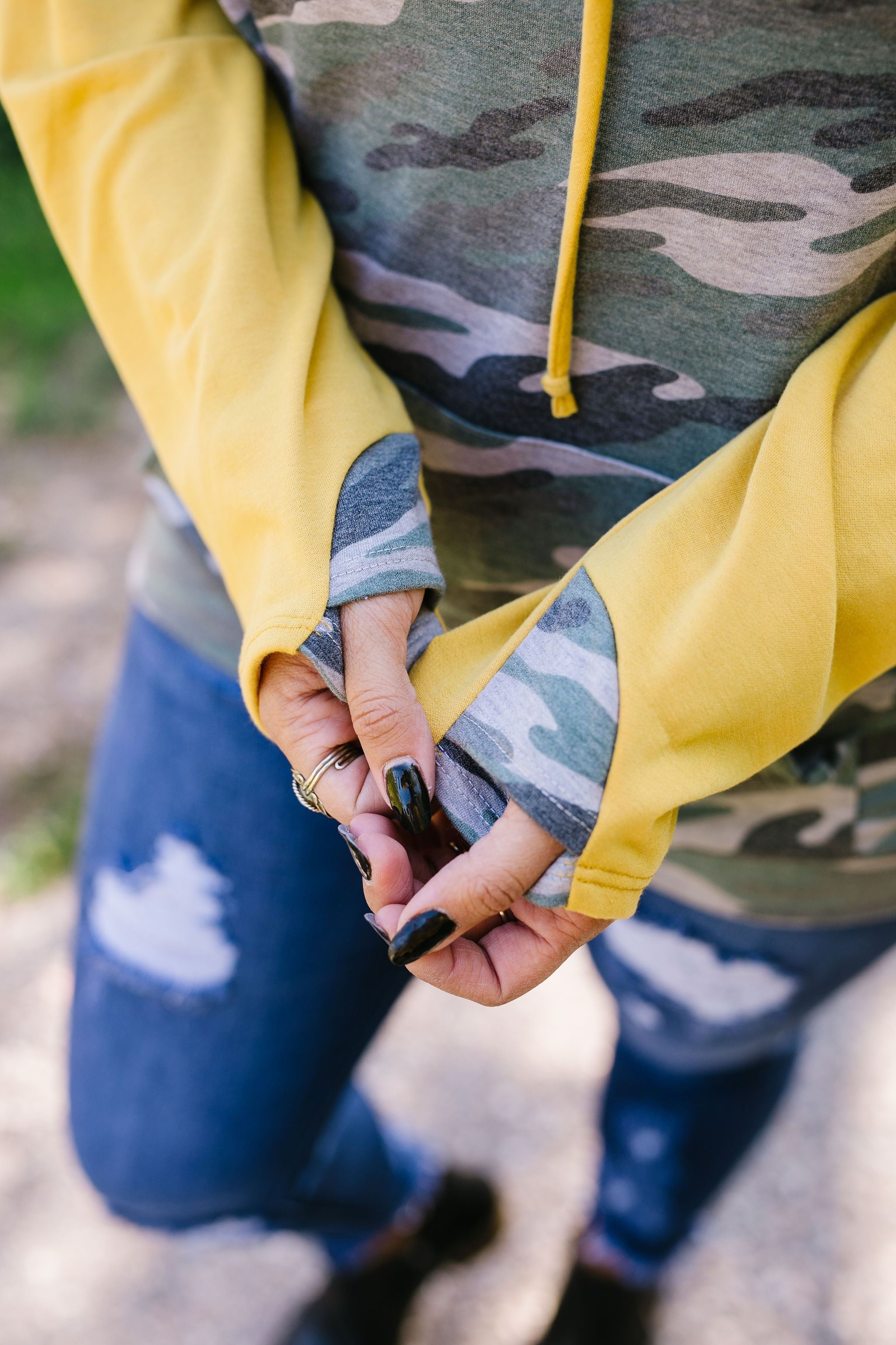 Mustard + Camo Angled Zip Hoodie