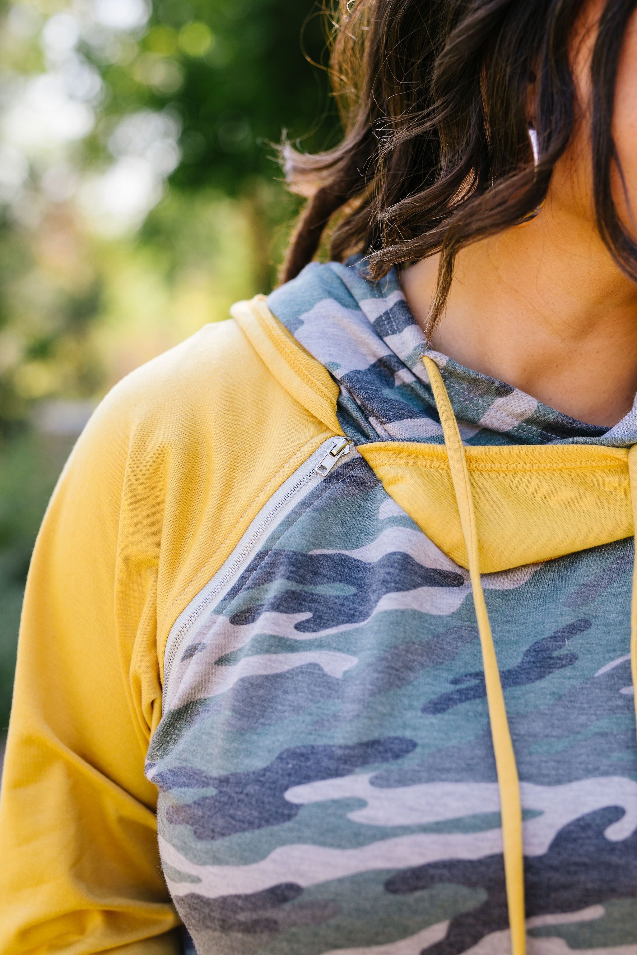 Mustard + Camo Angled Zip Hoodie