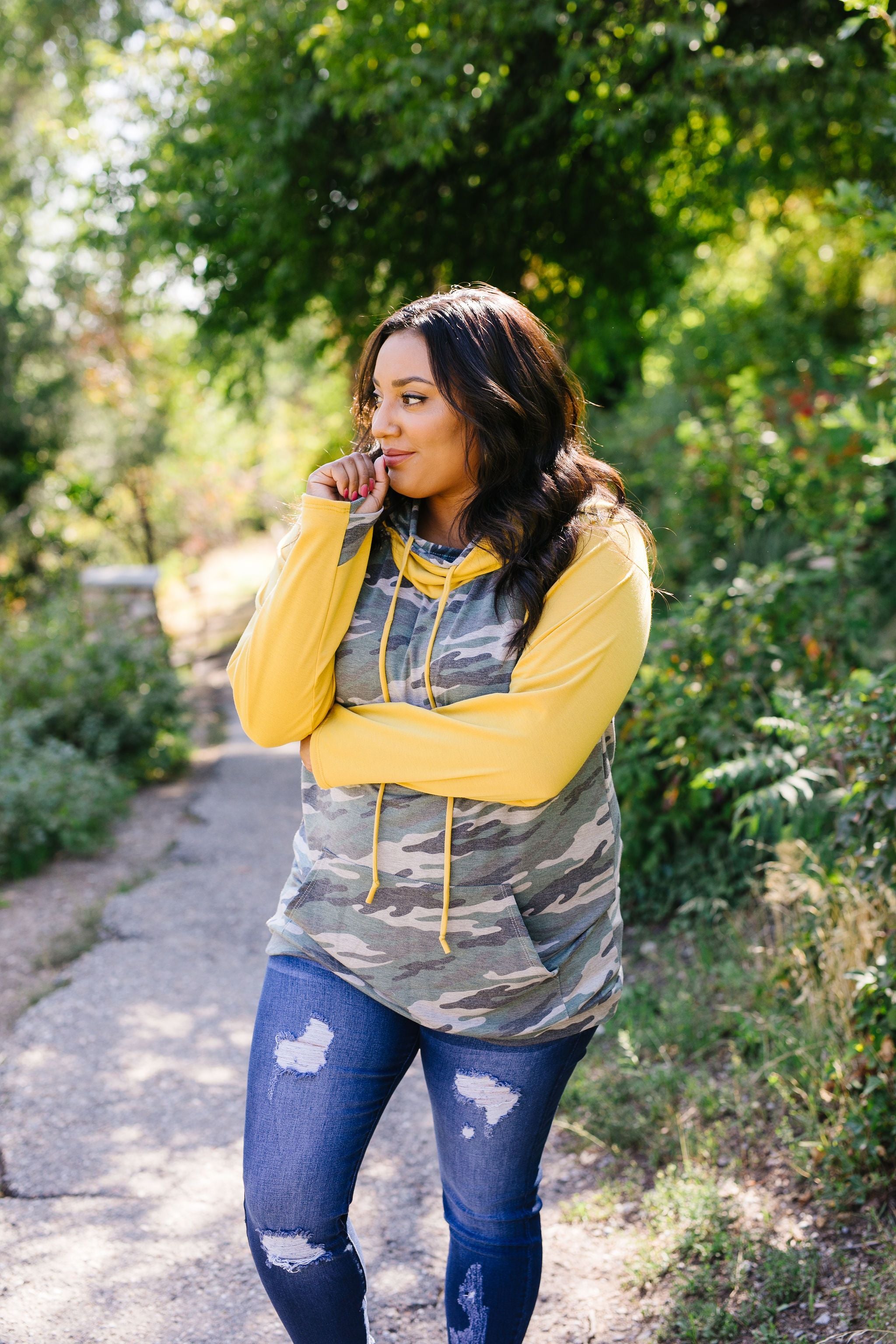 Mustard + Camo Angled Zip Hoodie