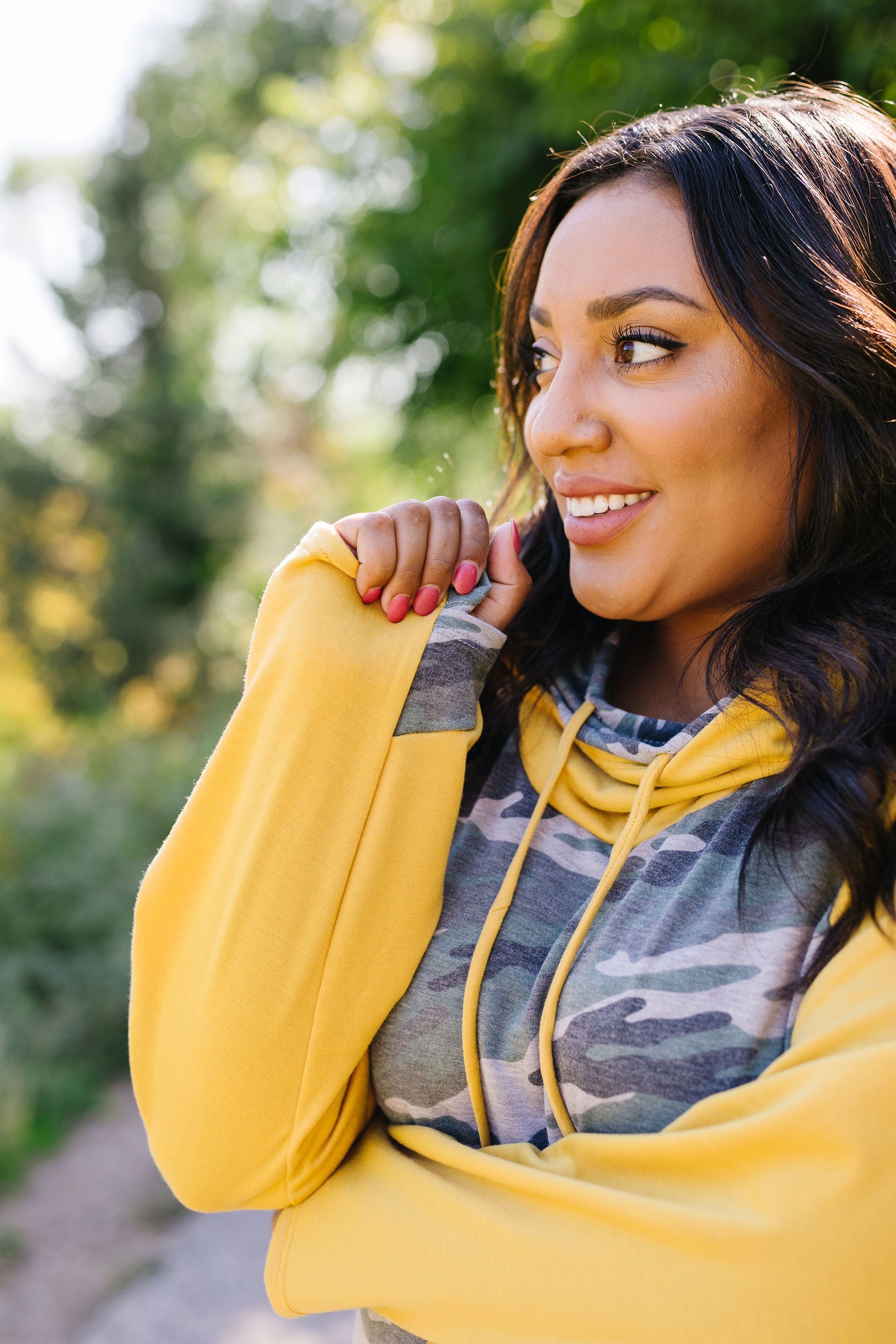 Mustard + Camo Angled Zip Hoodie