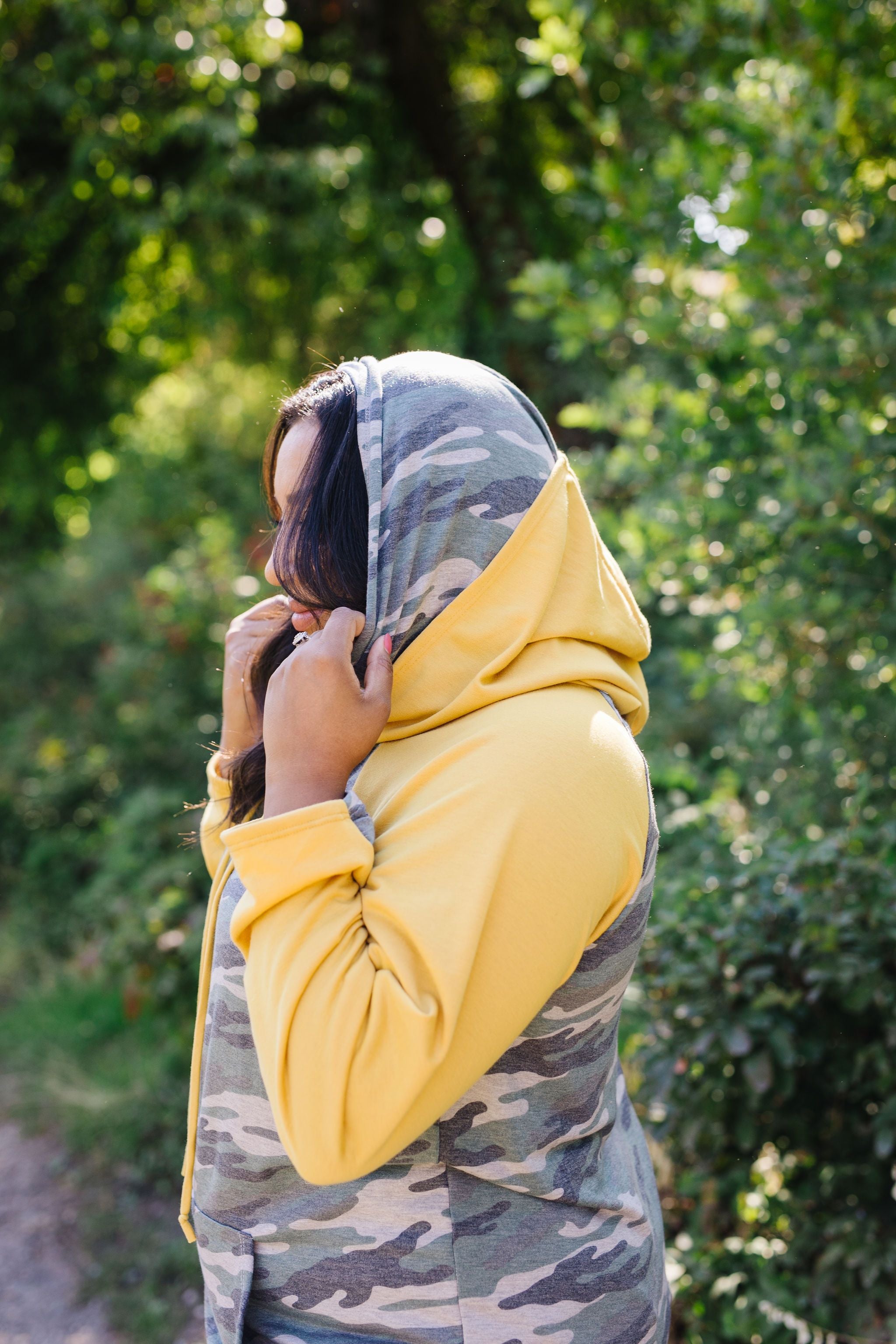 Mustard + Camo Angled Zip Hoodie