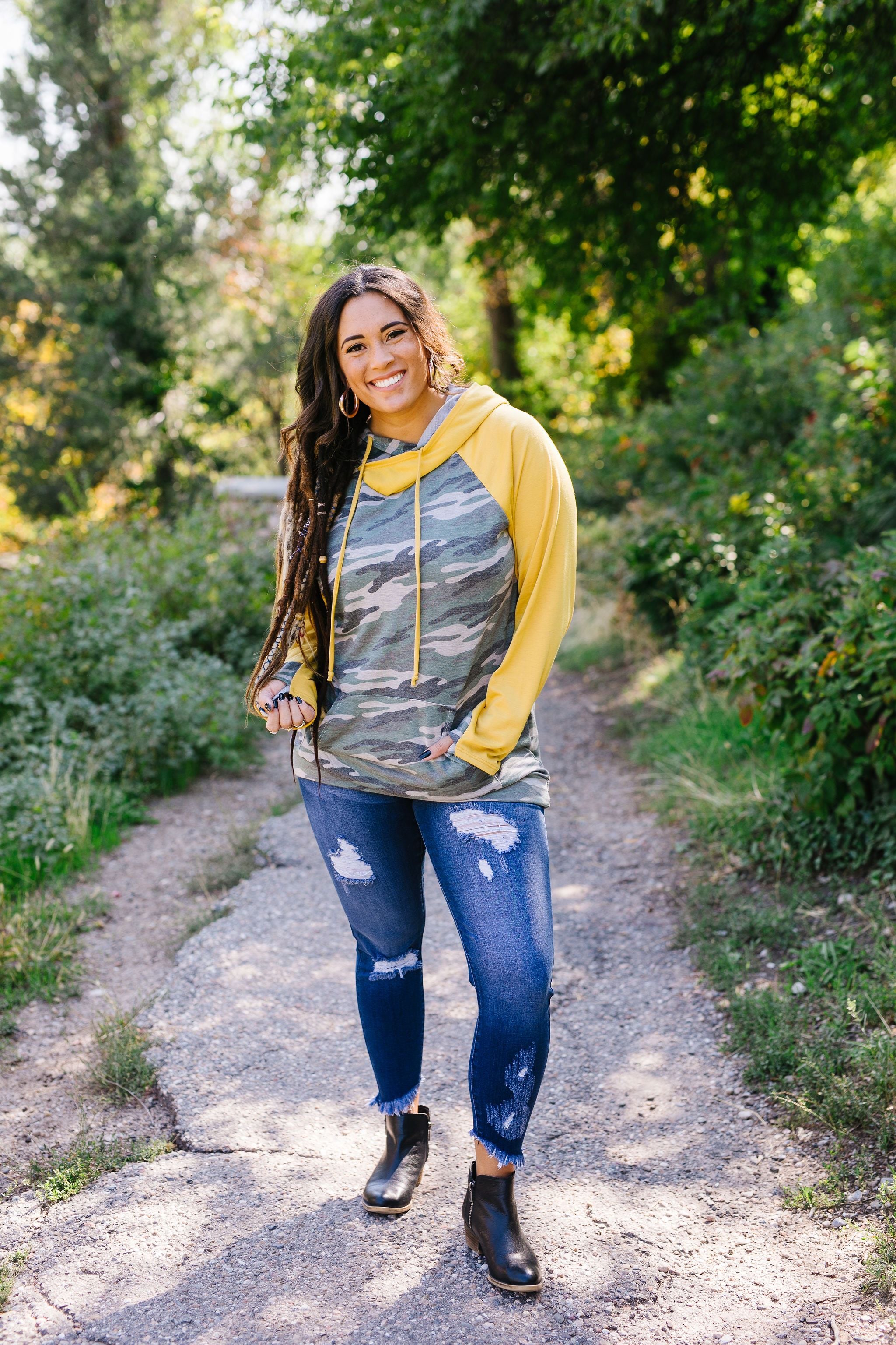 Mustard + Camo Angled Zip Hoodie