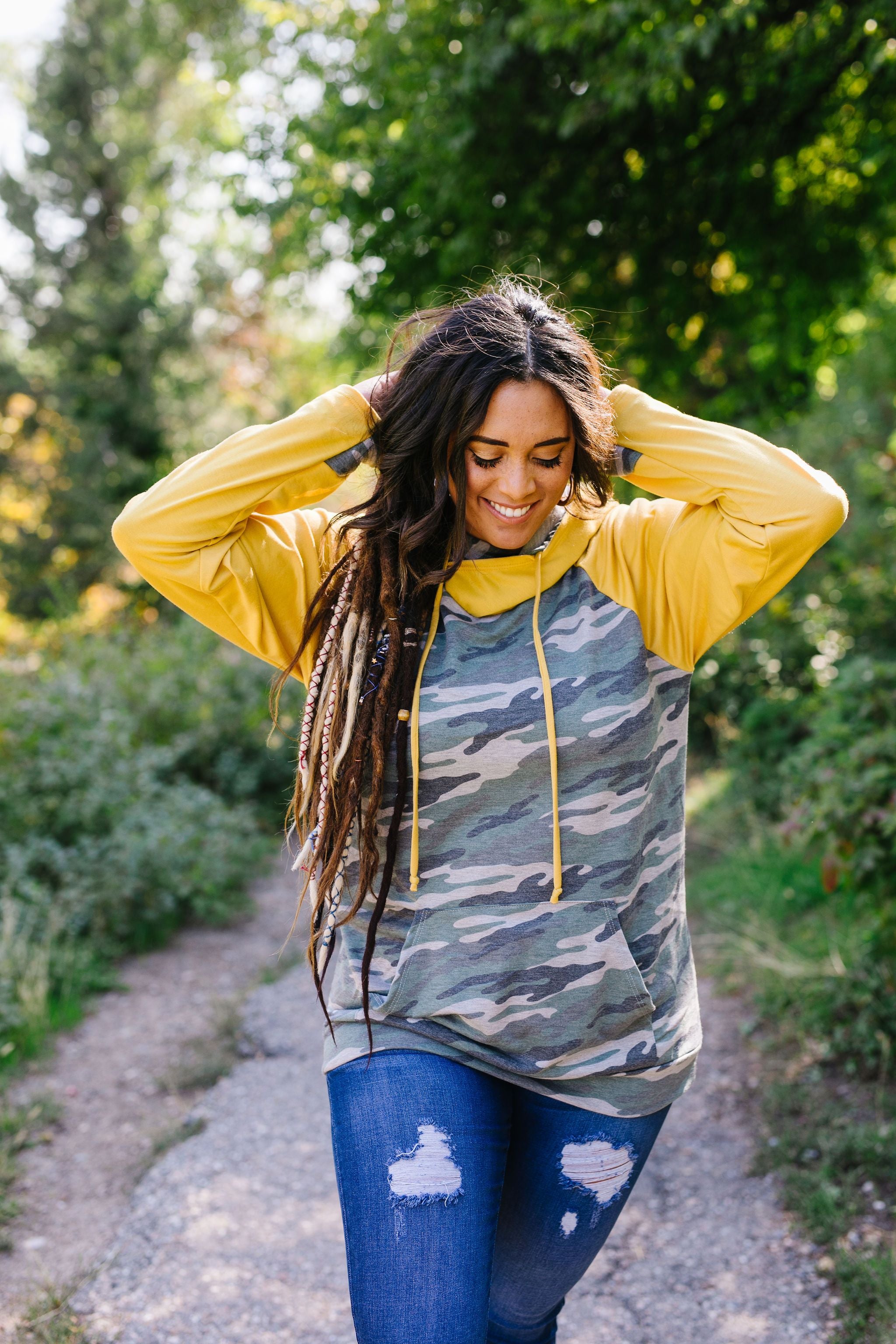 Mustard + Camo Angled Zip Hoodie