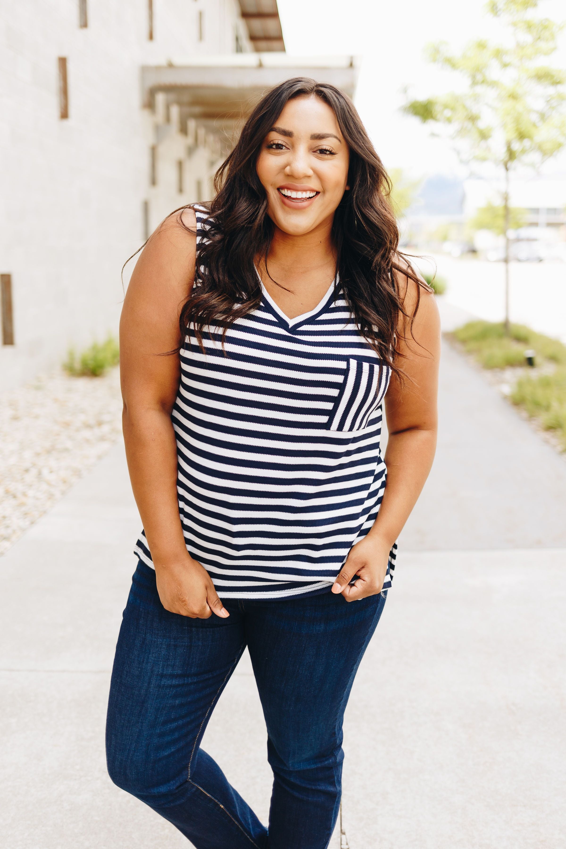 Nautical Stripe V-Neck Top