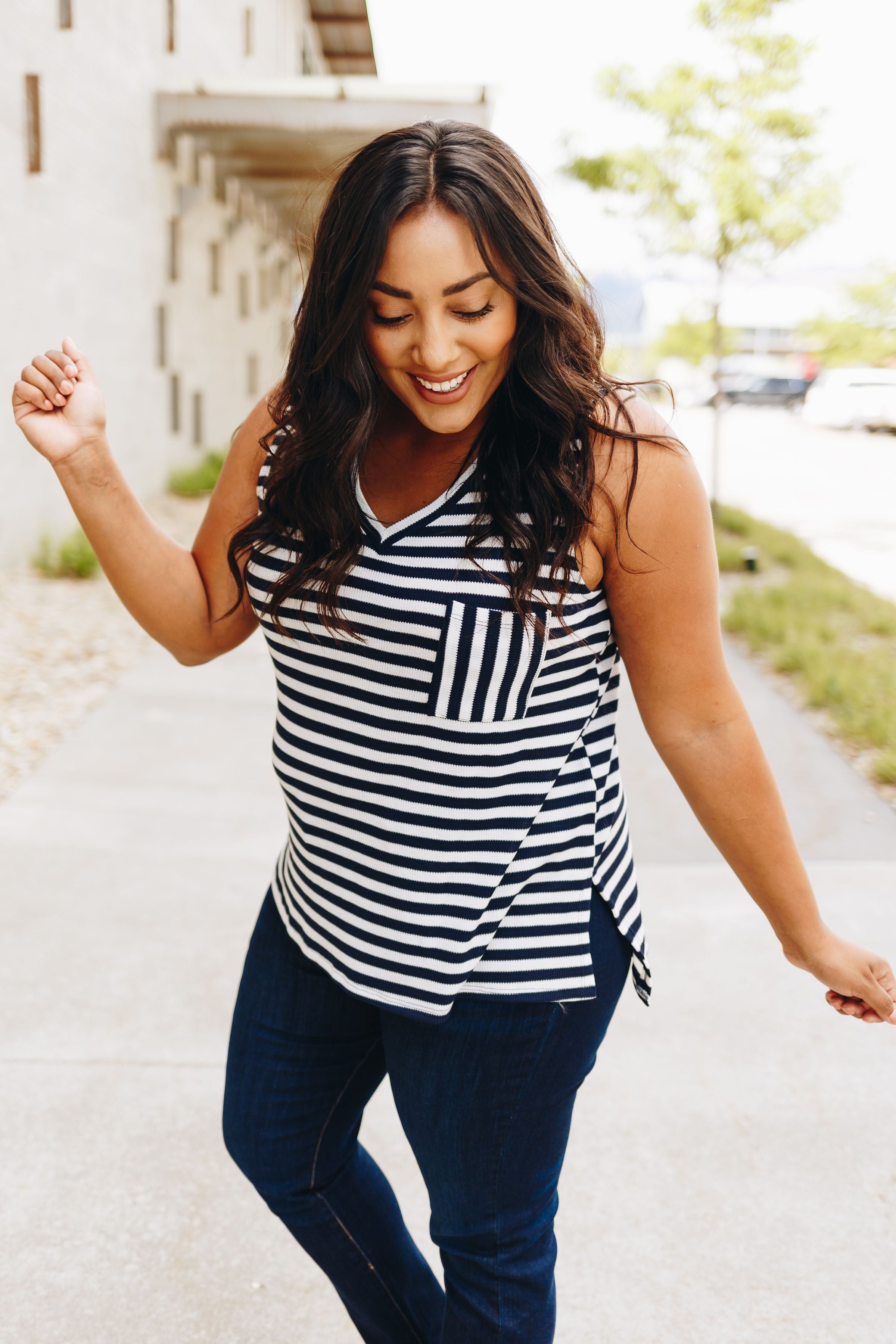 Nautical Stripe V-Neck Top