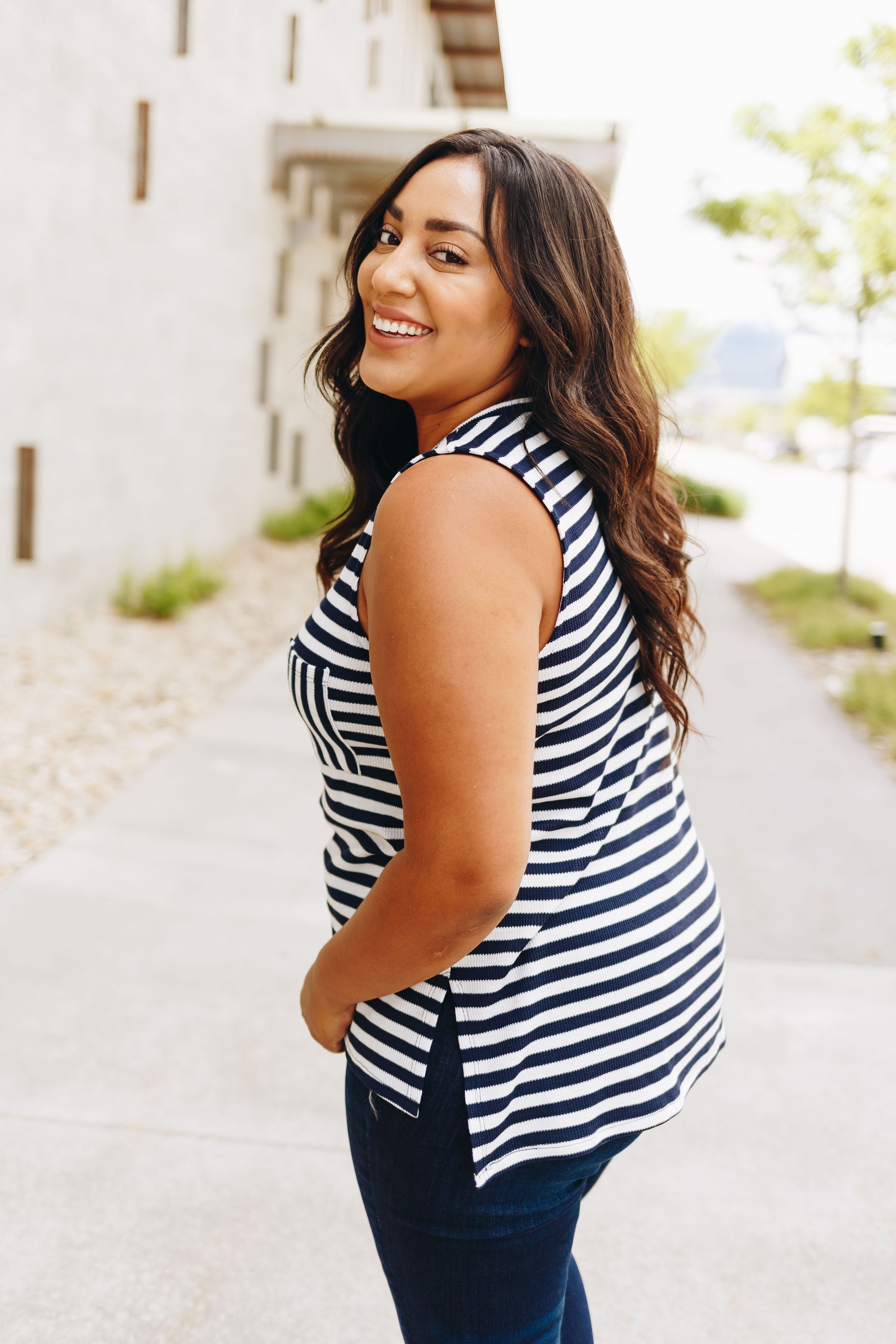 Nautical Stripe V-Neck Top