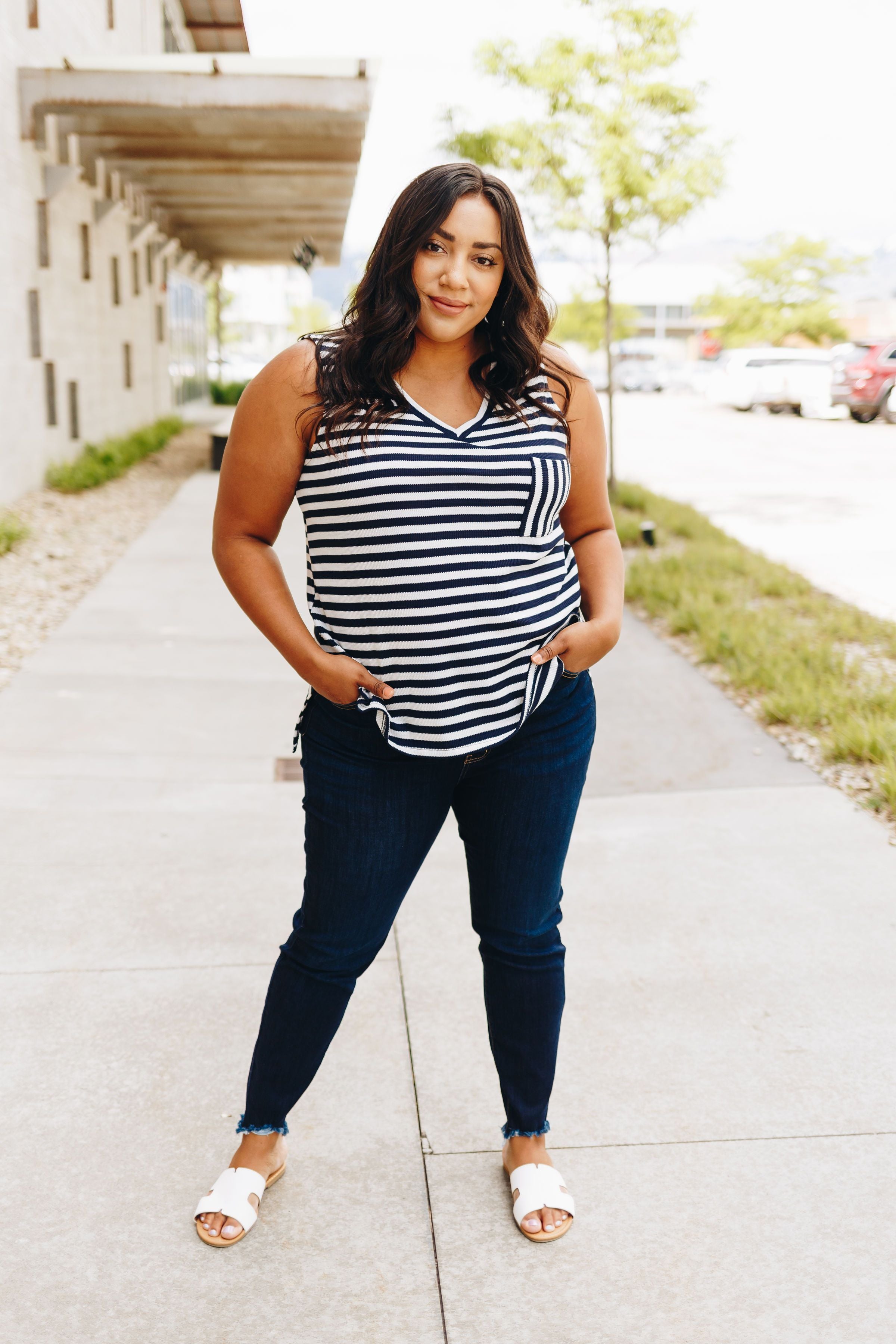 Nautical Stripe V-Neck Top