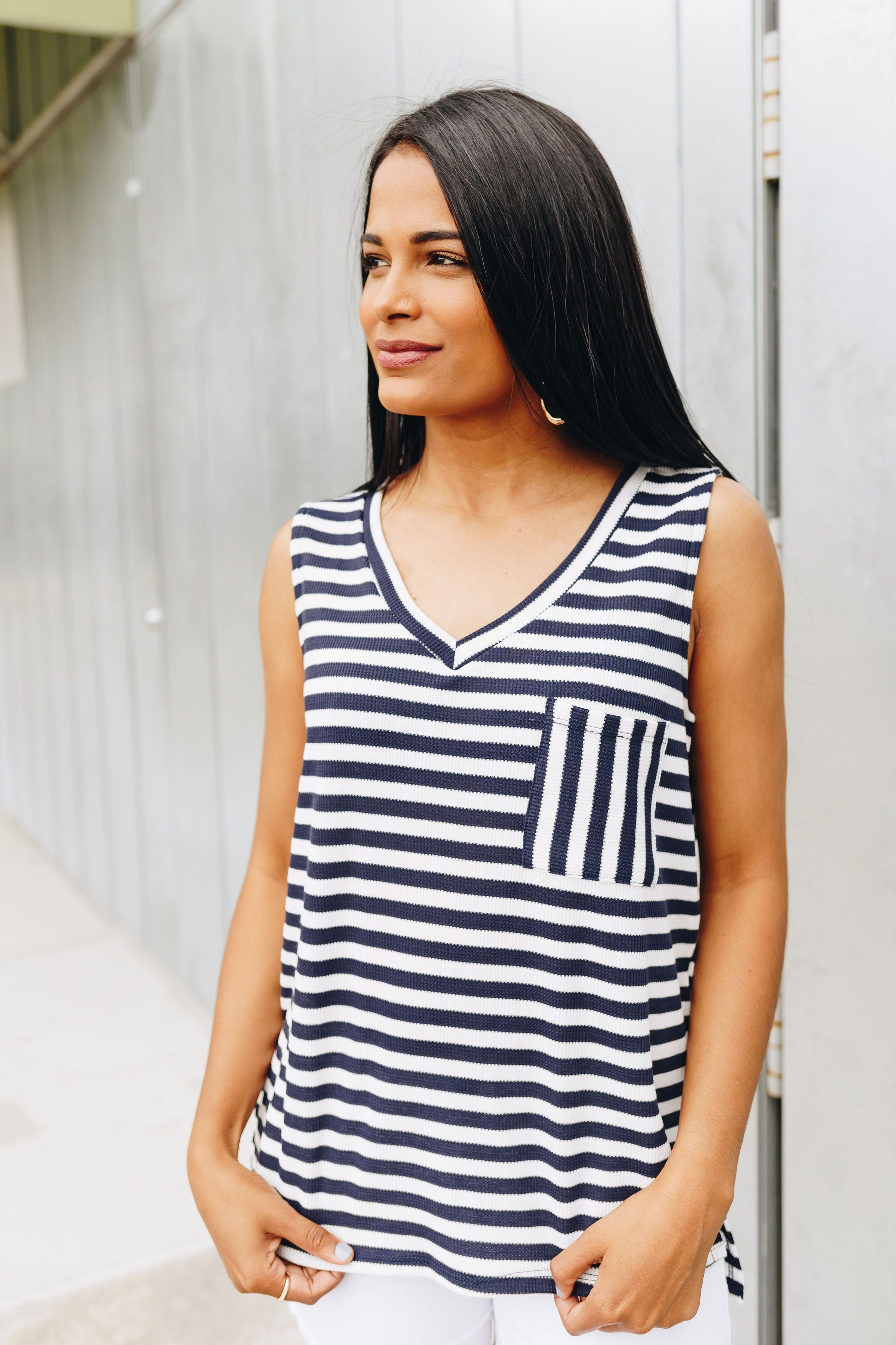 Nautical Stripe V-Neck Top