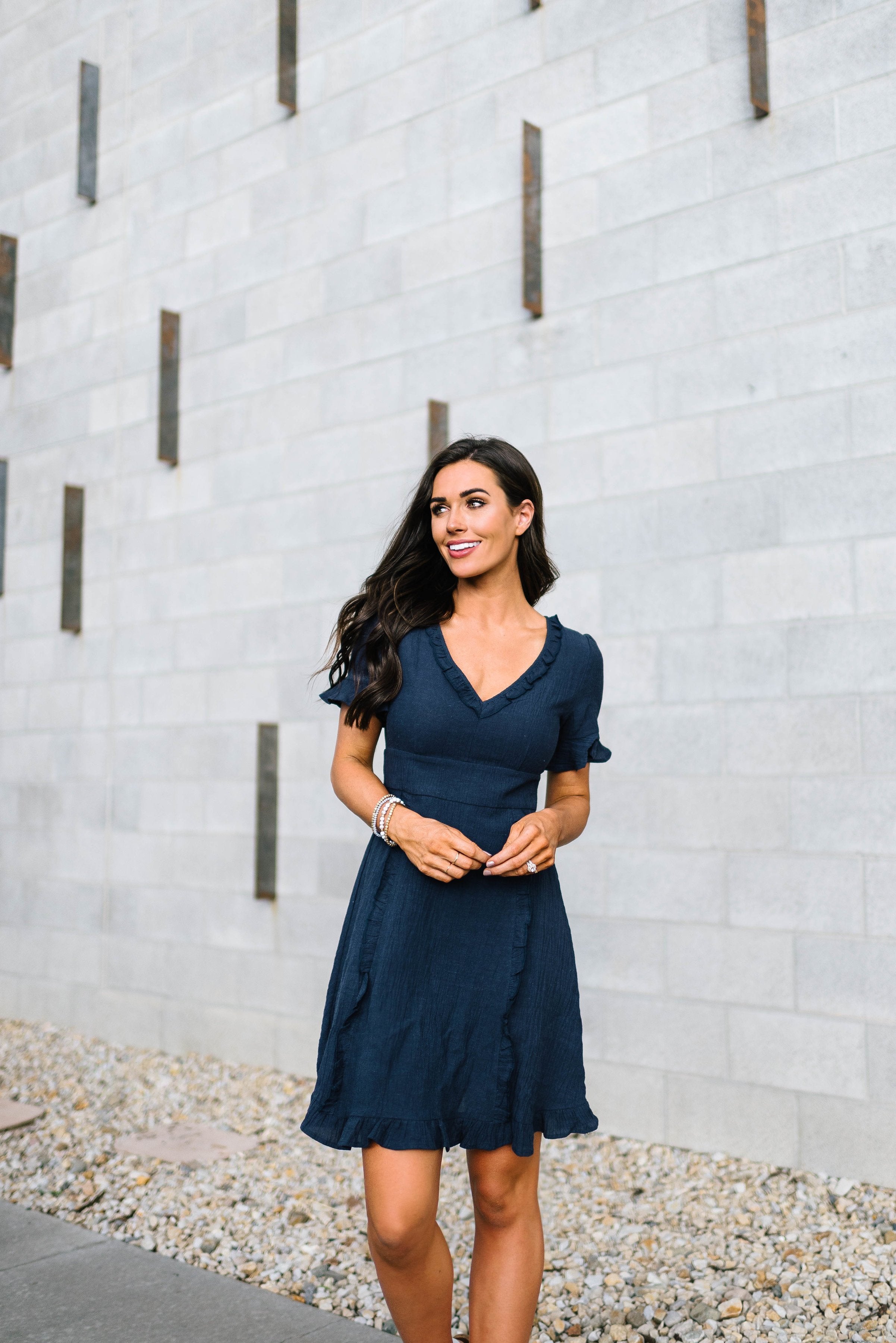 Navy Ruffled Dress