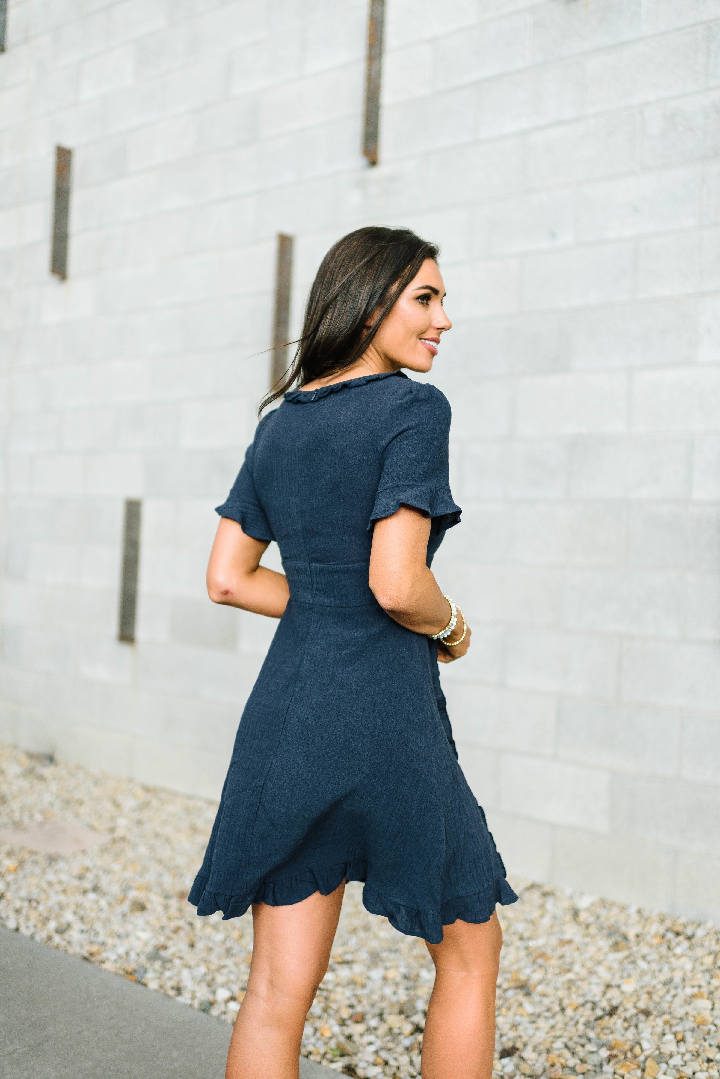 Navy Ruffled Dress