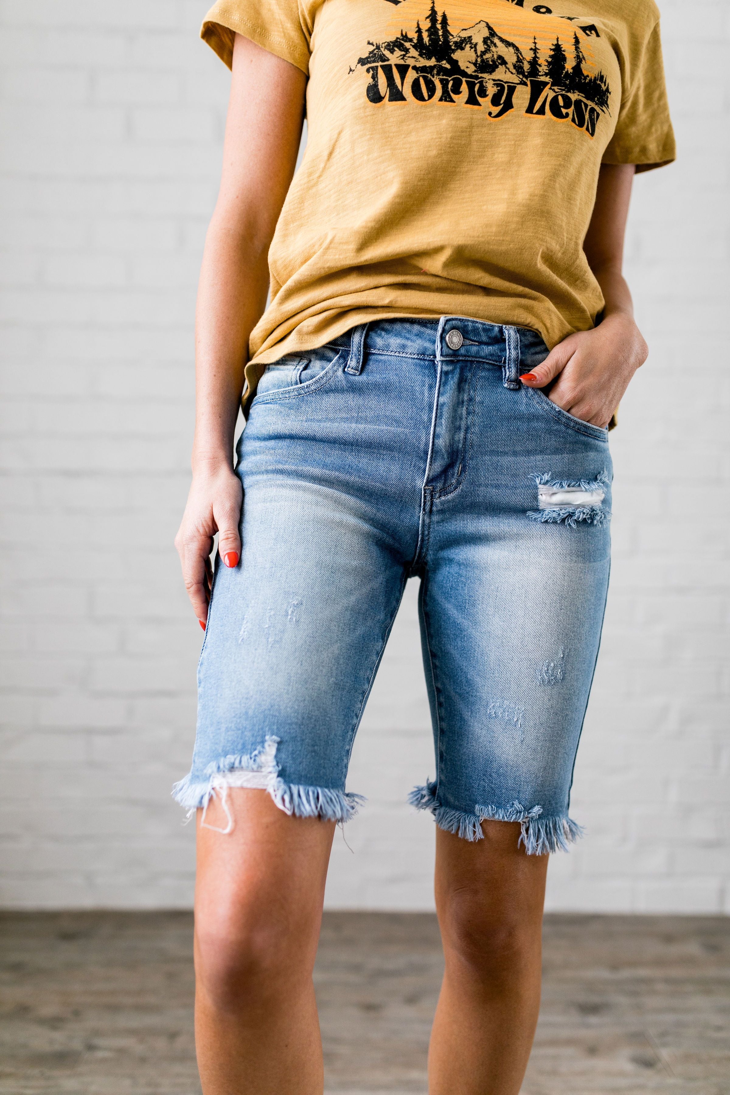 Notched Fringe Bermuda Shorts