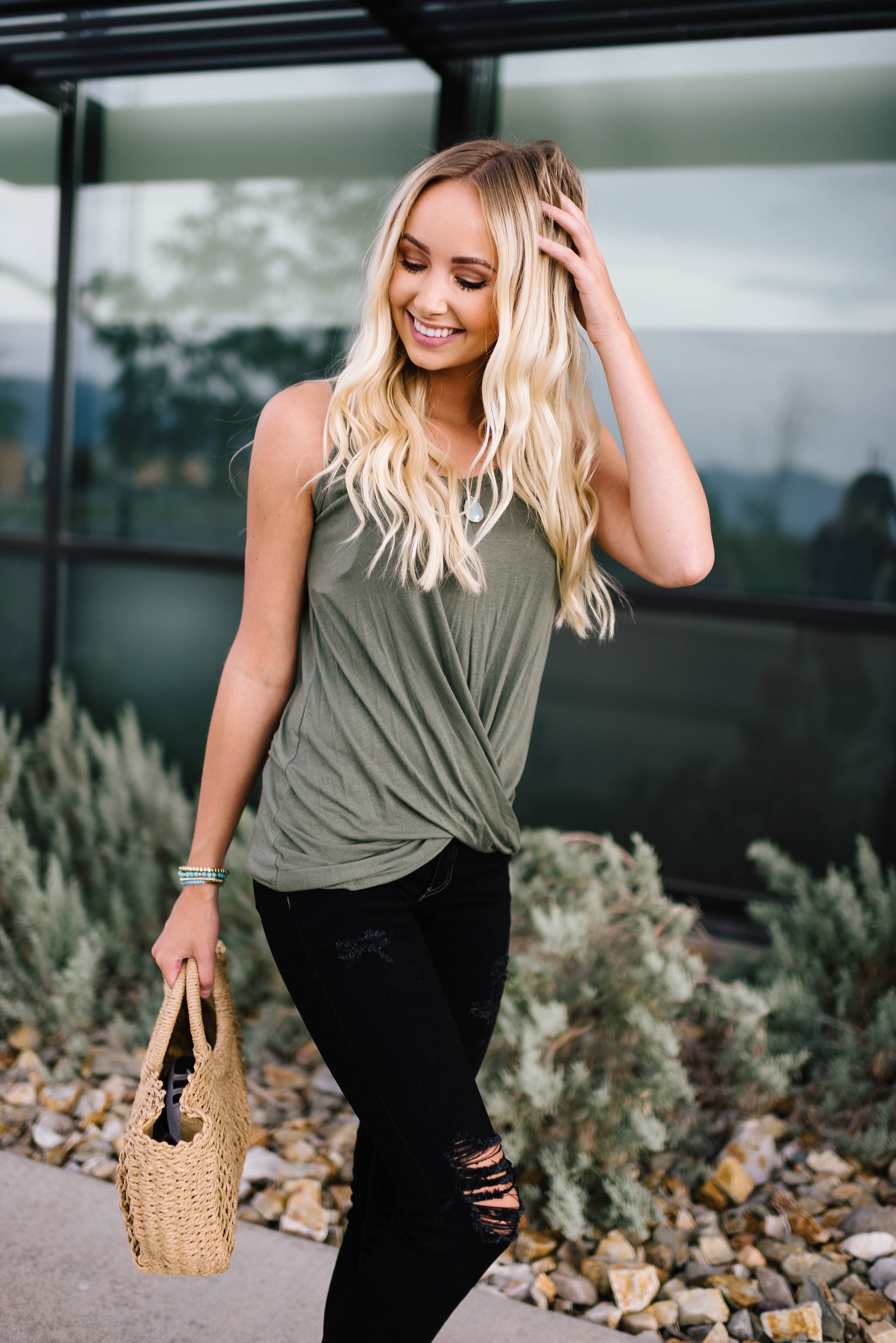 Olive Twist Hem Tank