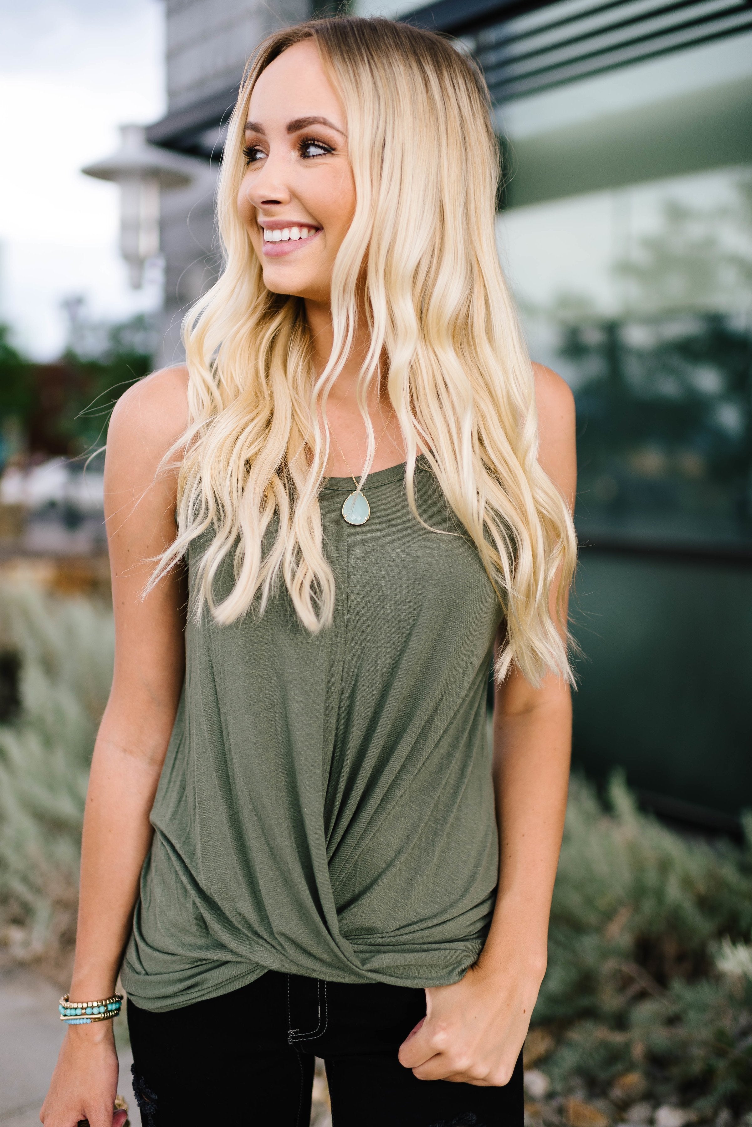 Olive Twist Hem Tank