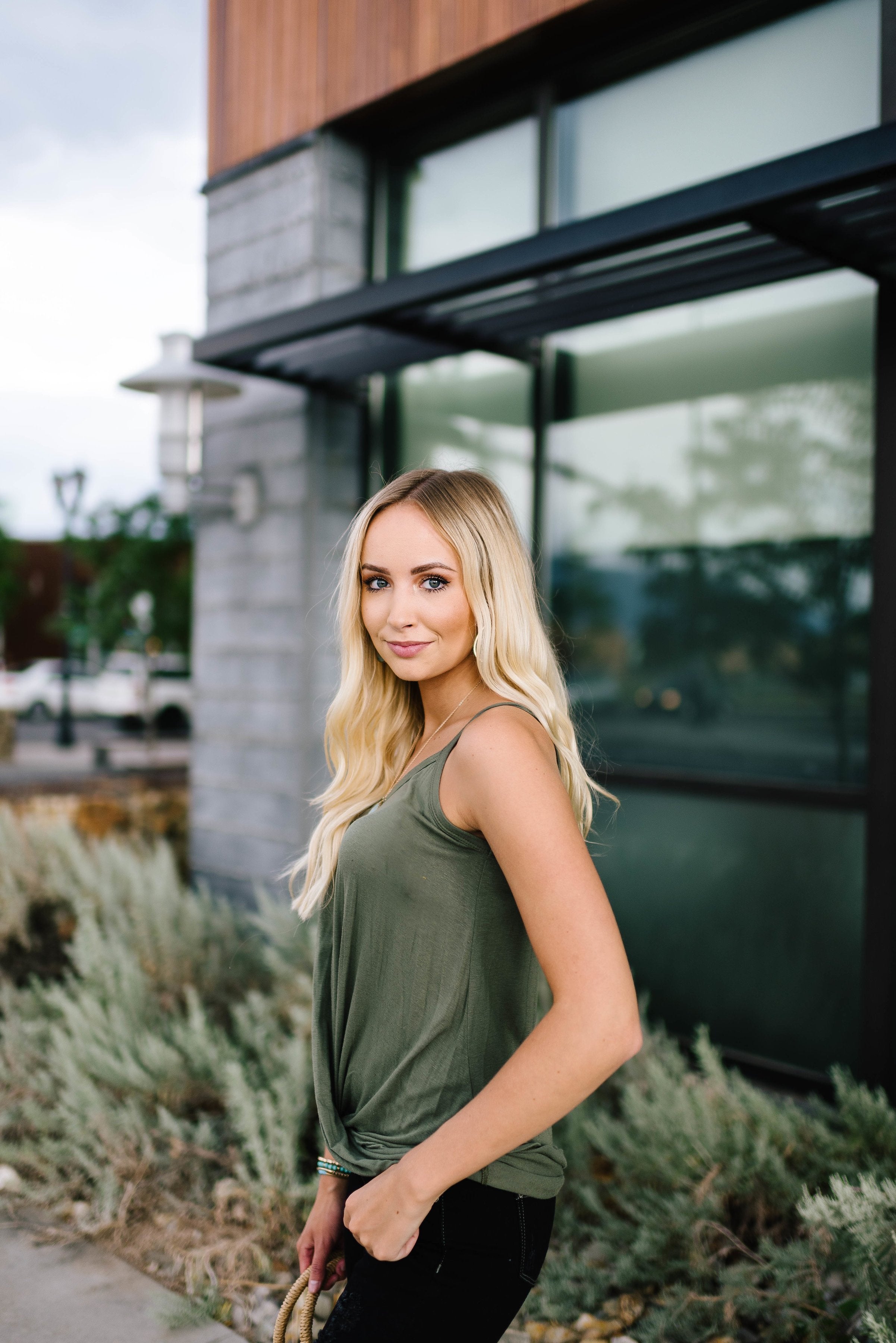 Olive Twist Hem Tank