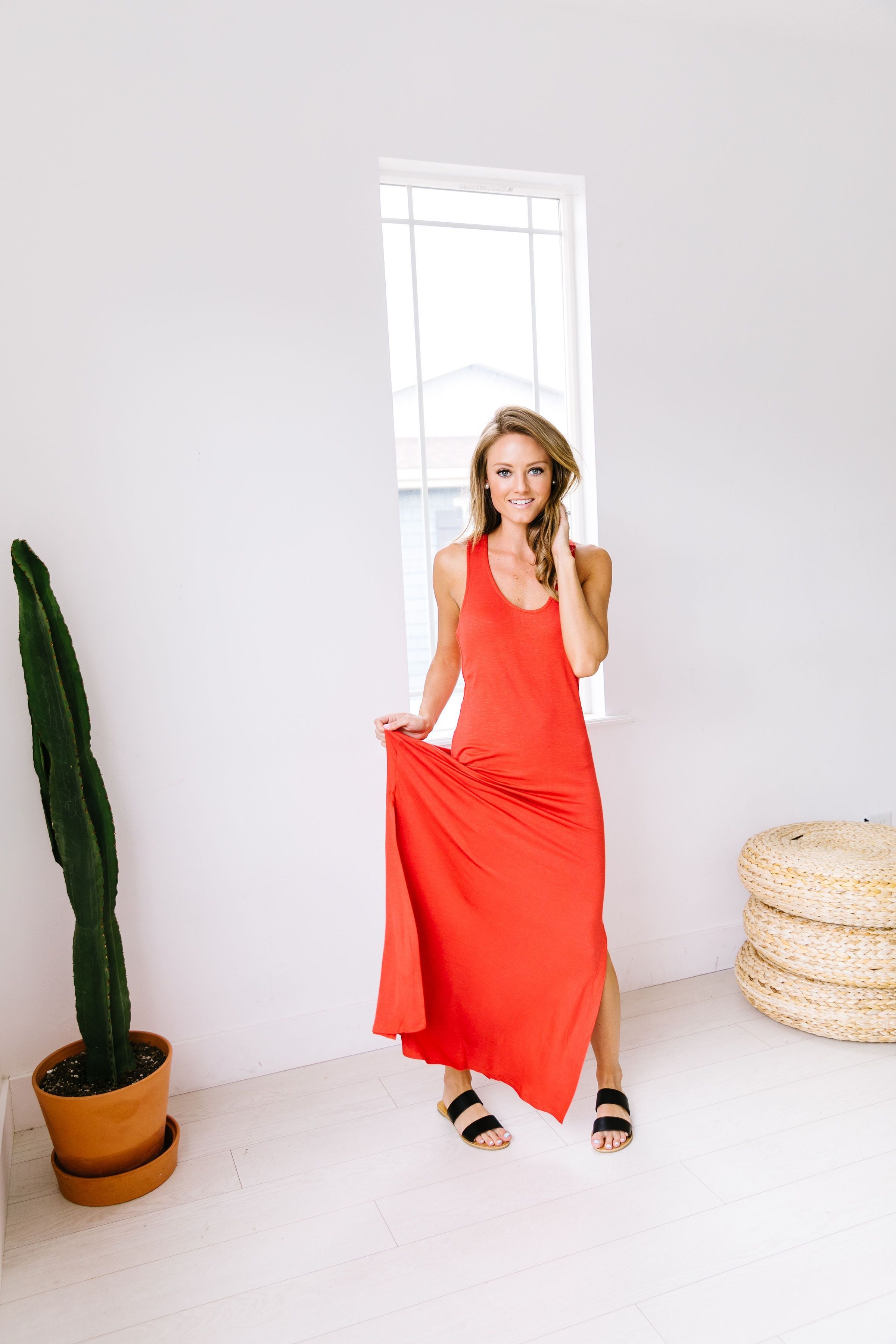 On Fire Twisted Back Maxi Dress