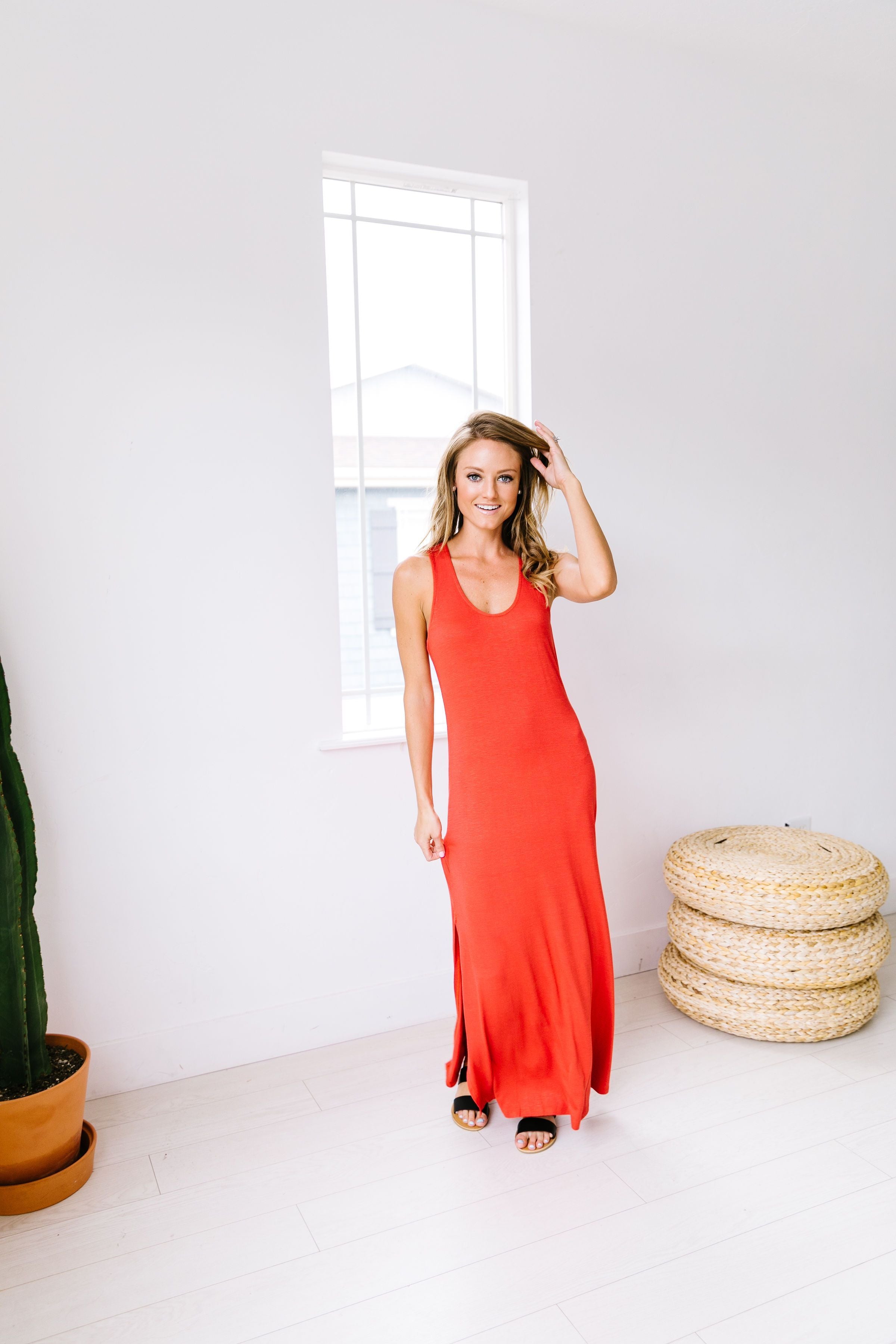 On Fire Twisted Back Maxi Dress