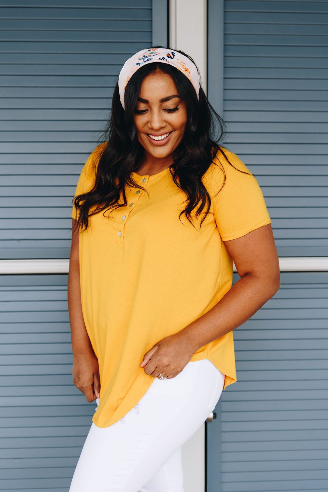 On The Button Basic Top In Marigold