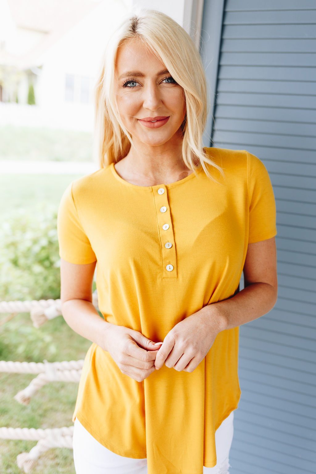 On The Button Basic Top In Marigold