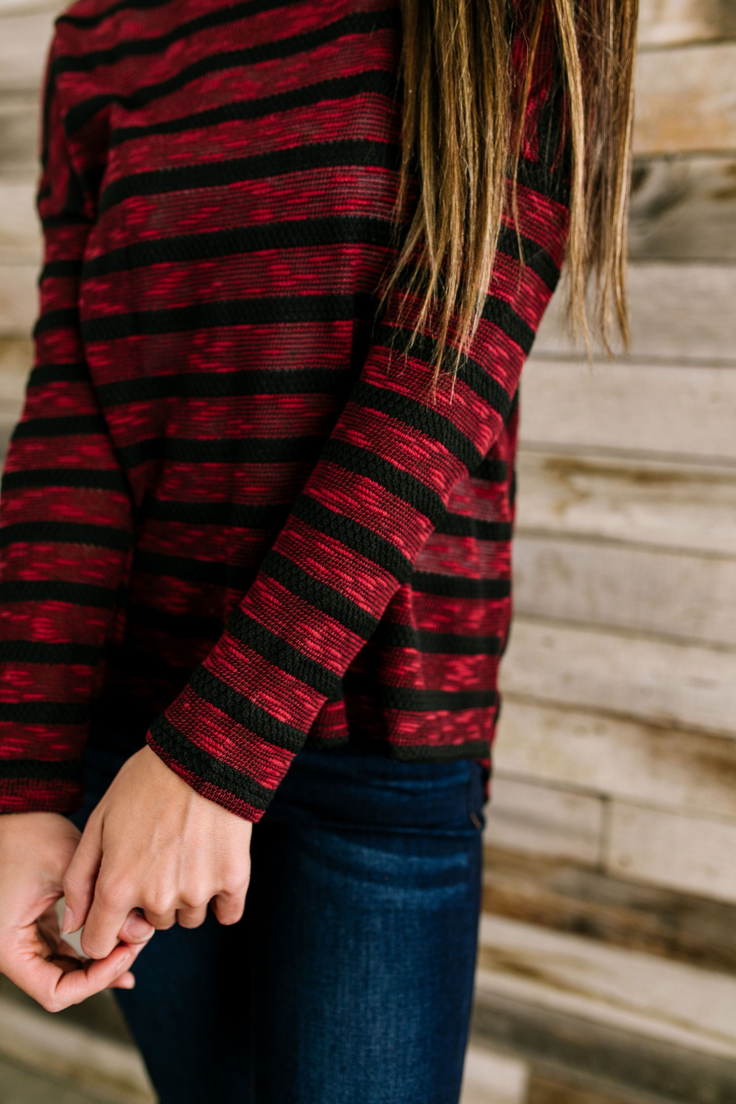 On The Level Striped Top In Burgundy + Black - ALL SALES FINAL