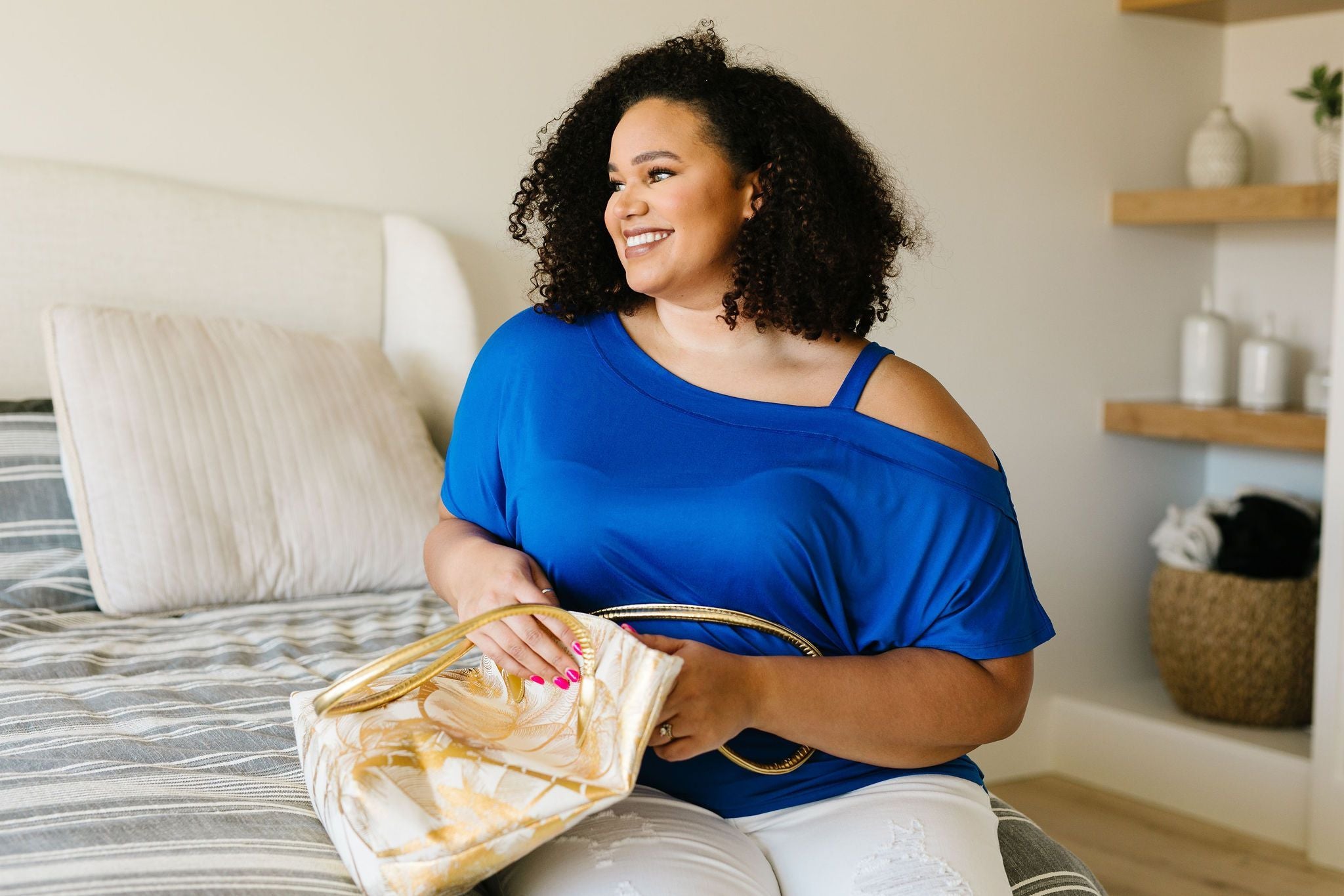 One Shoulder Bare Tunic In Blue