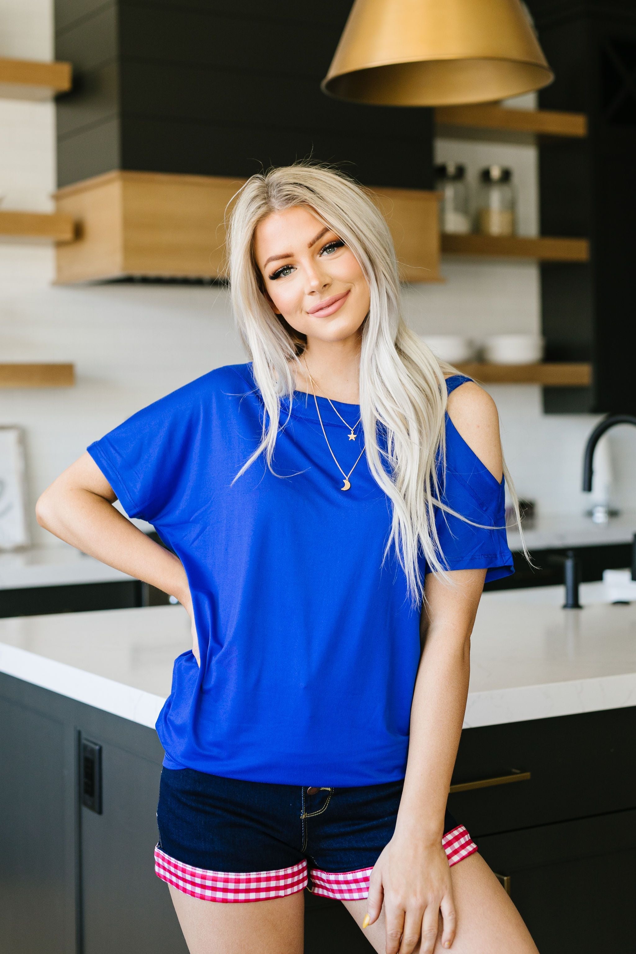 One Shoulder Bare Tunic In Blue