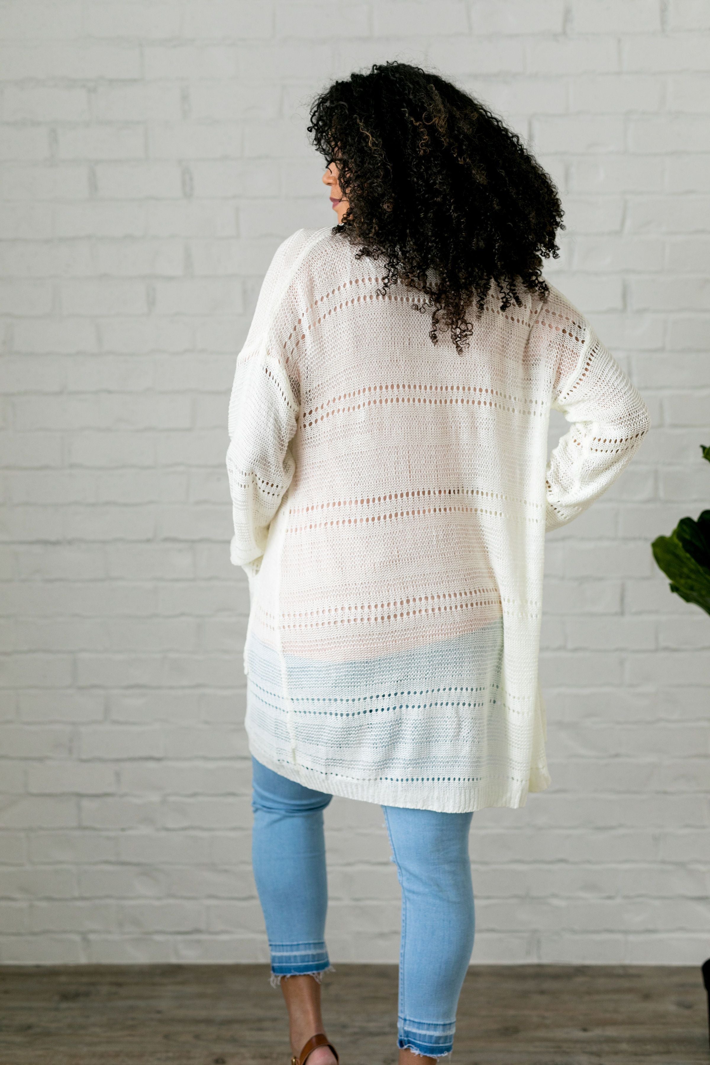 Open Knit Cardi In Pearl