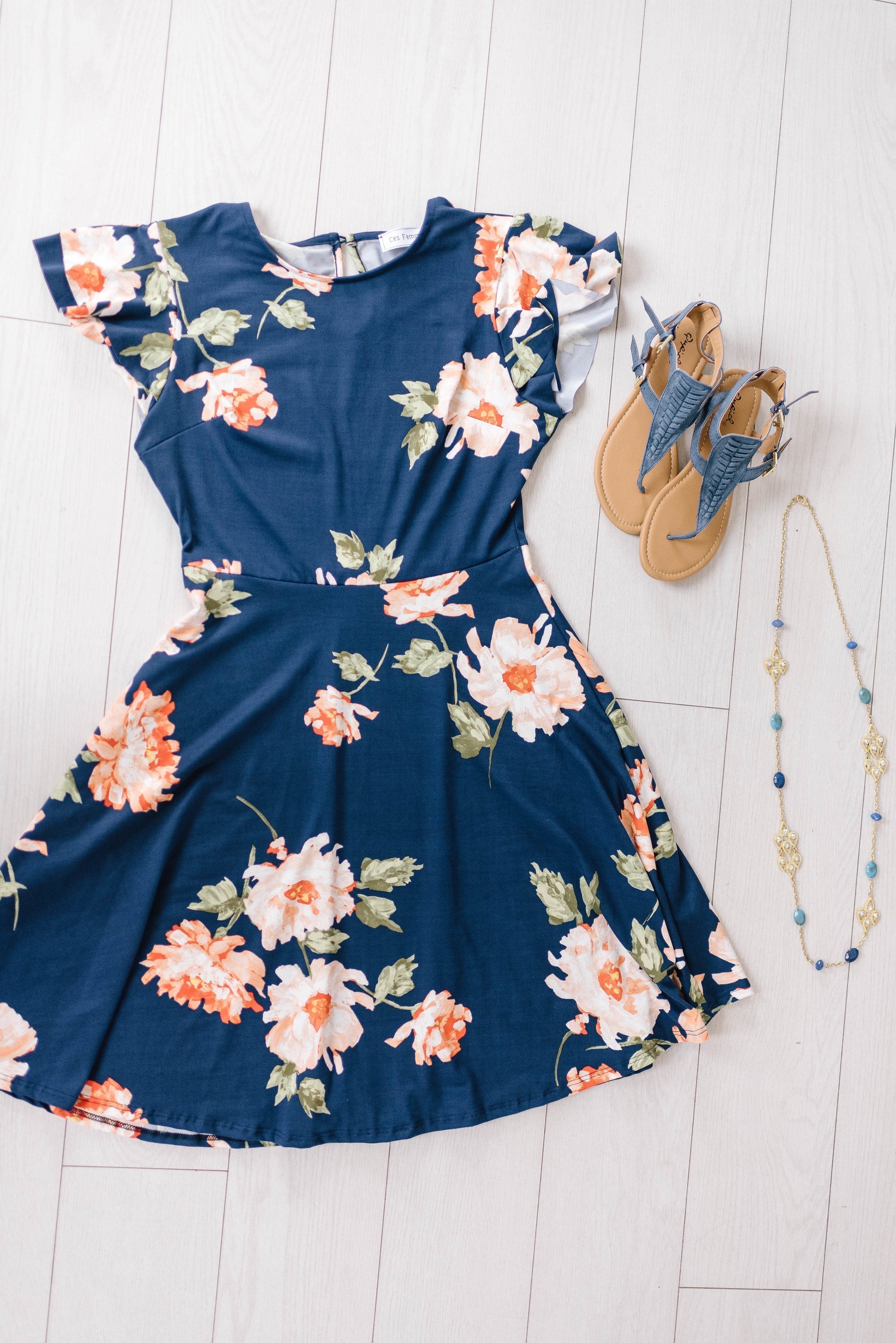 Orange Blossom Dress in Navy