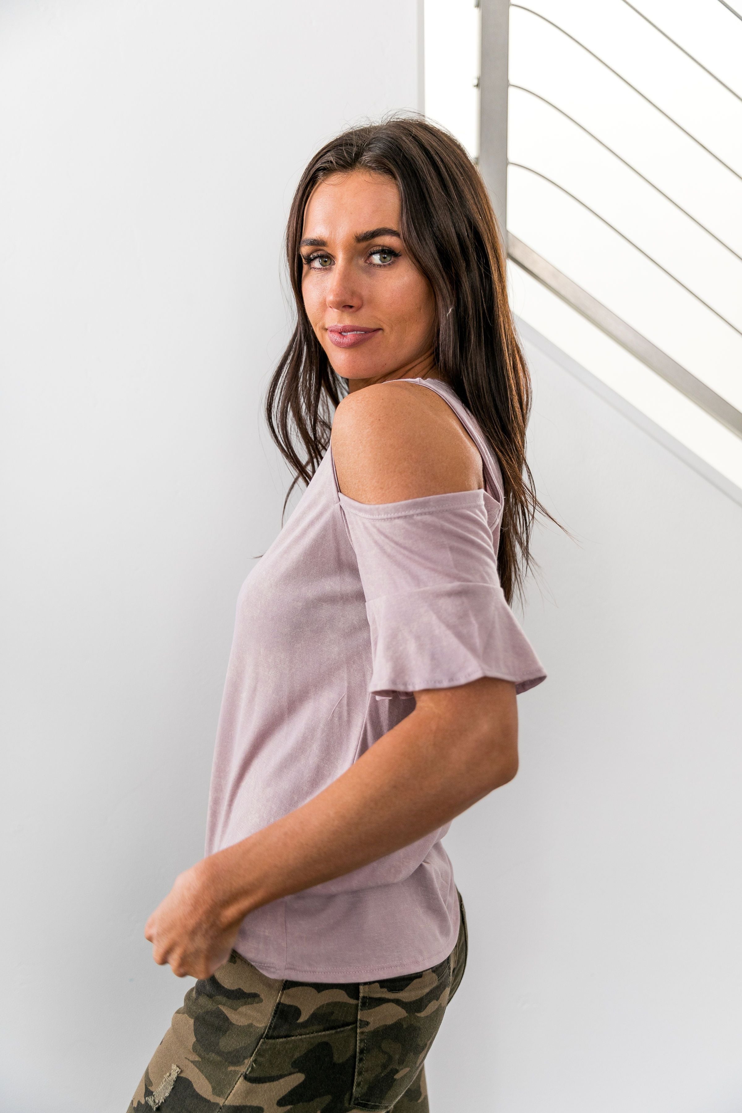 Partly Cloudy Cold Shoulder Top In Blush - ALL SALES FINAL