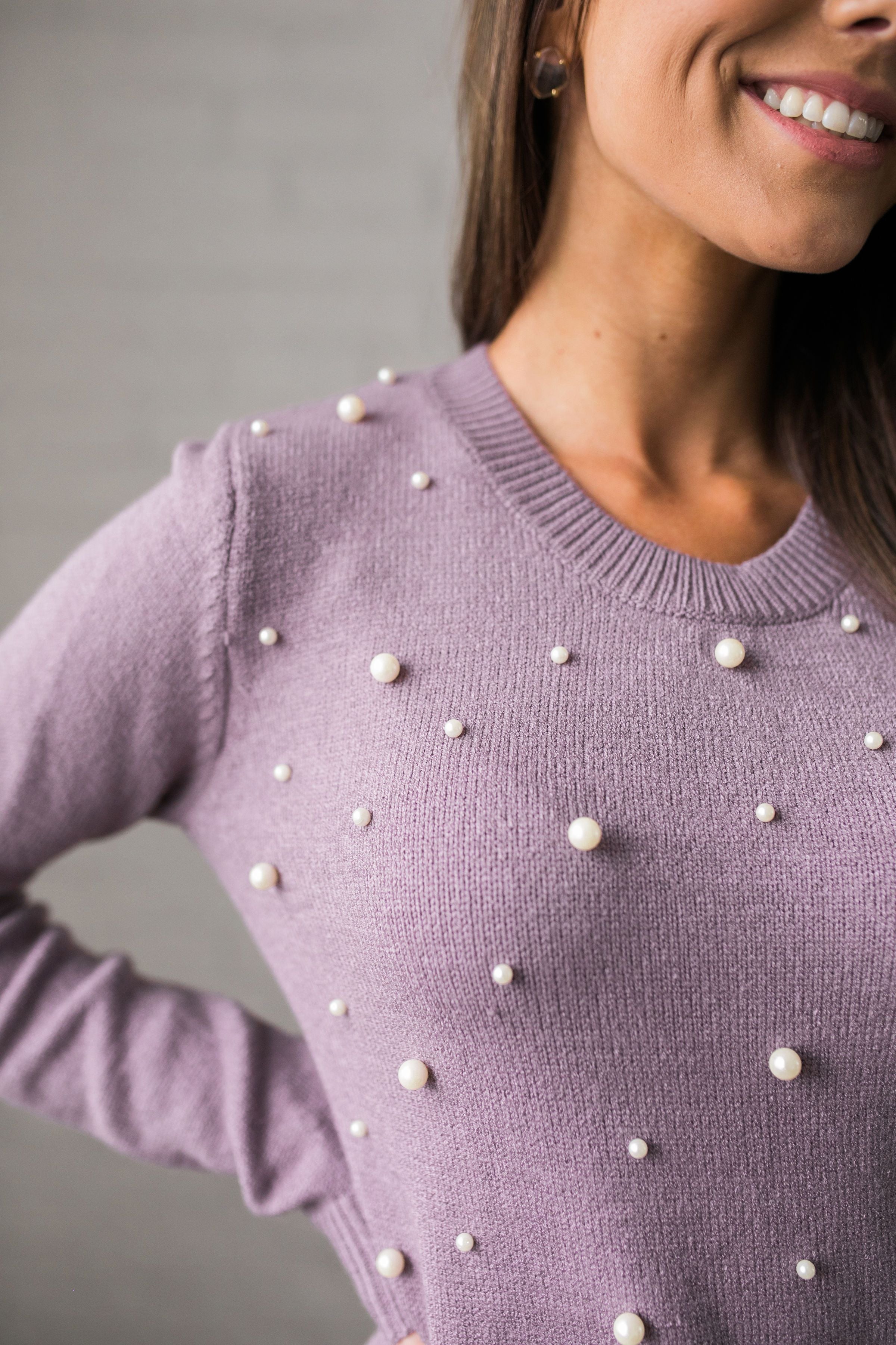 Pearl Among Sweaters In Dusty Lavender - ALL SALES FINAL