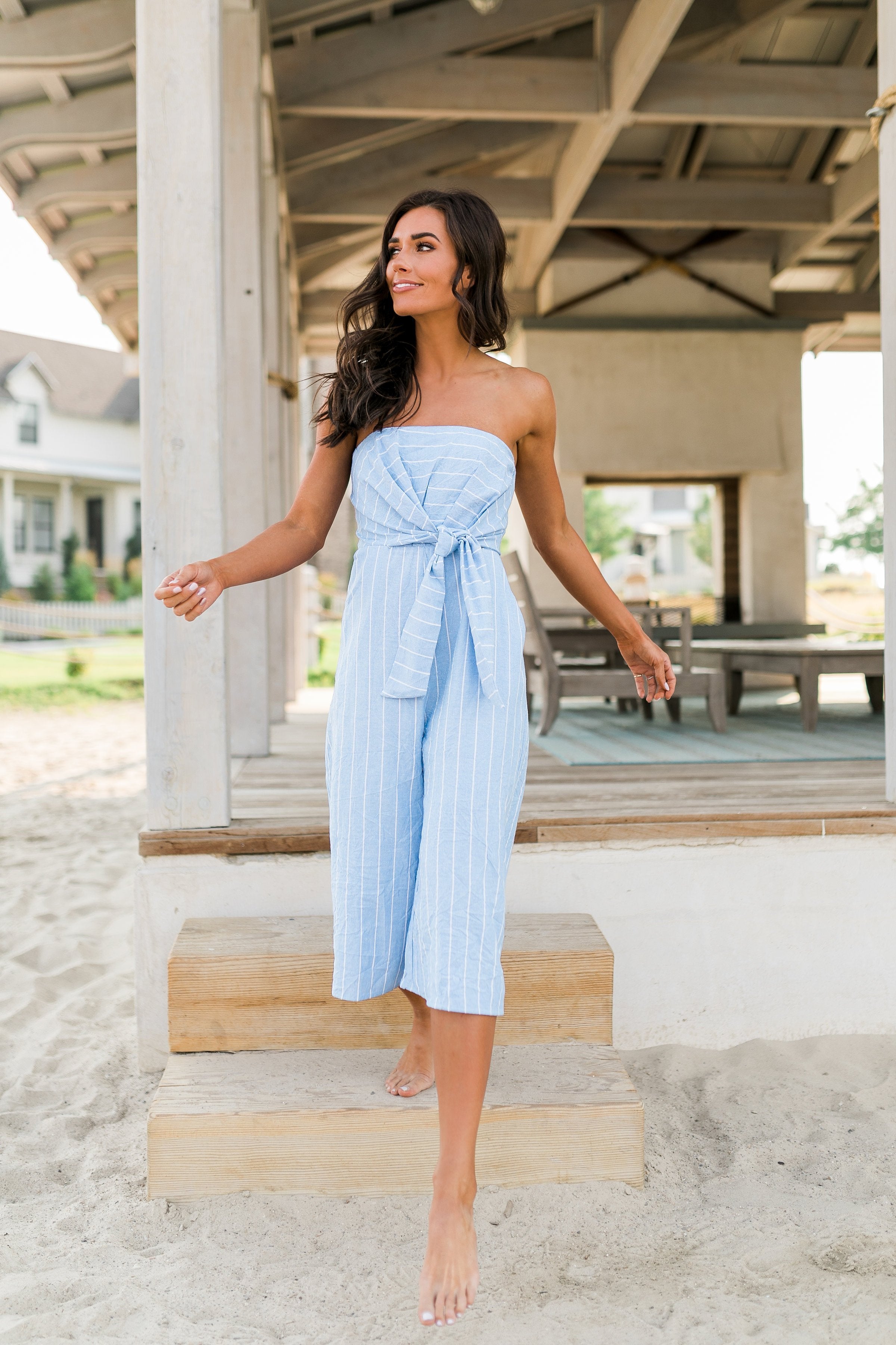 Pinstripe Strapless Jumpsuit