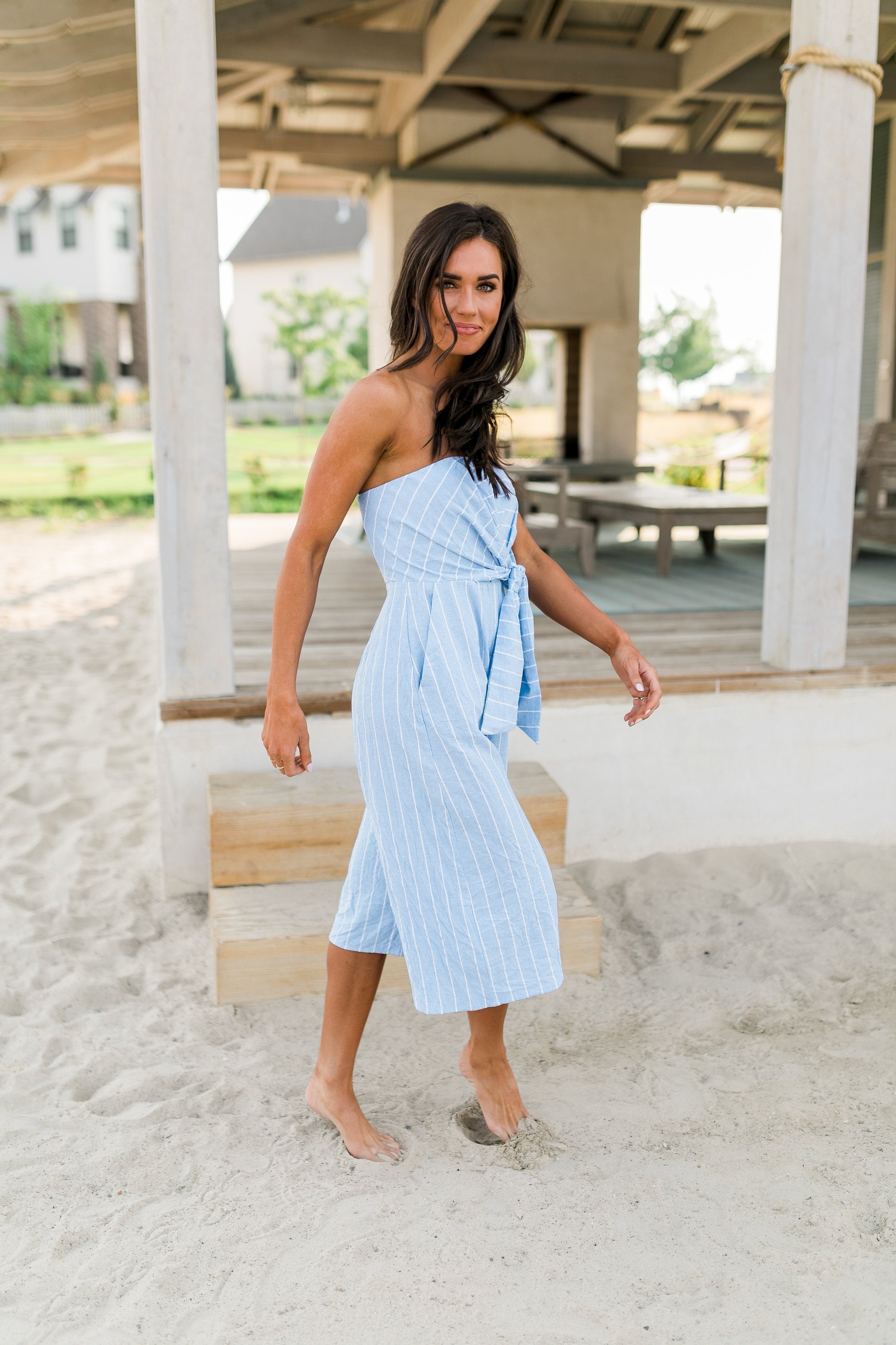 Pinstripe Strapless Jumpsuit